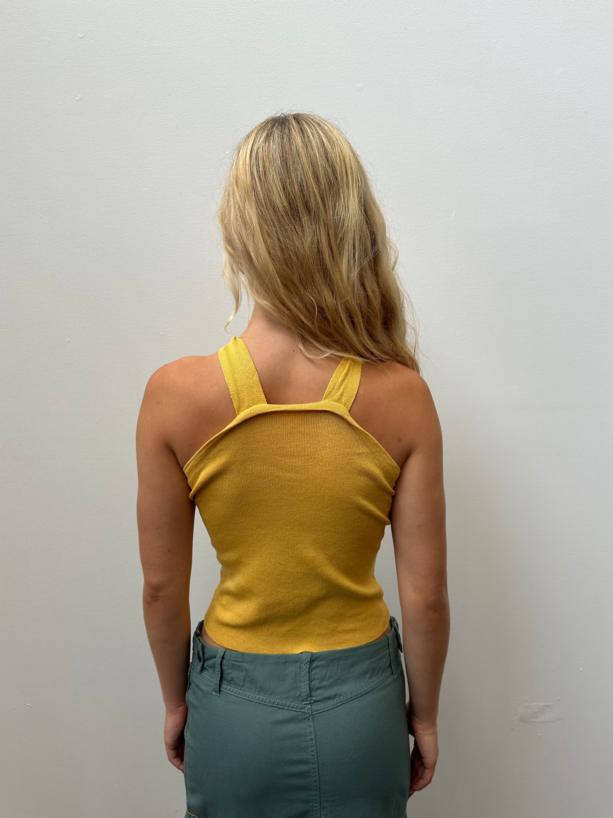 Mustard Yellow Eyelet Knitted Top - Size S