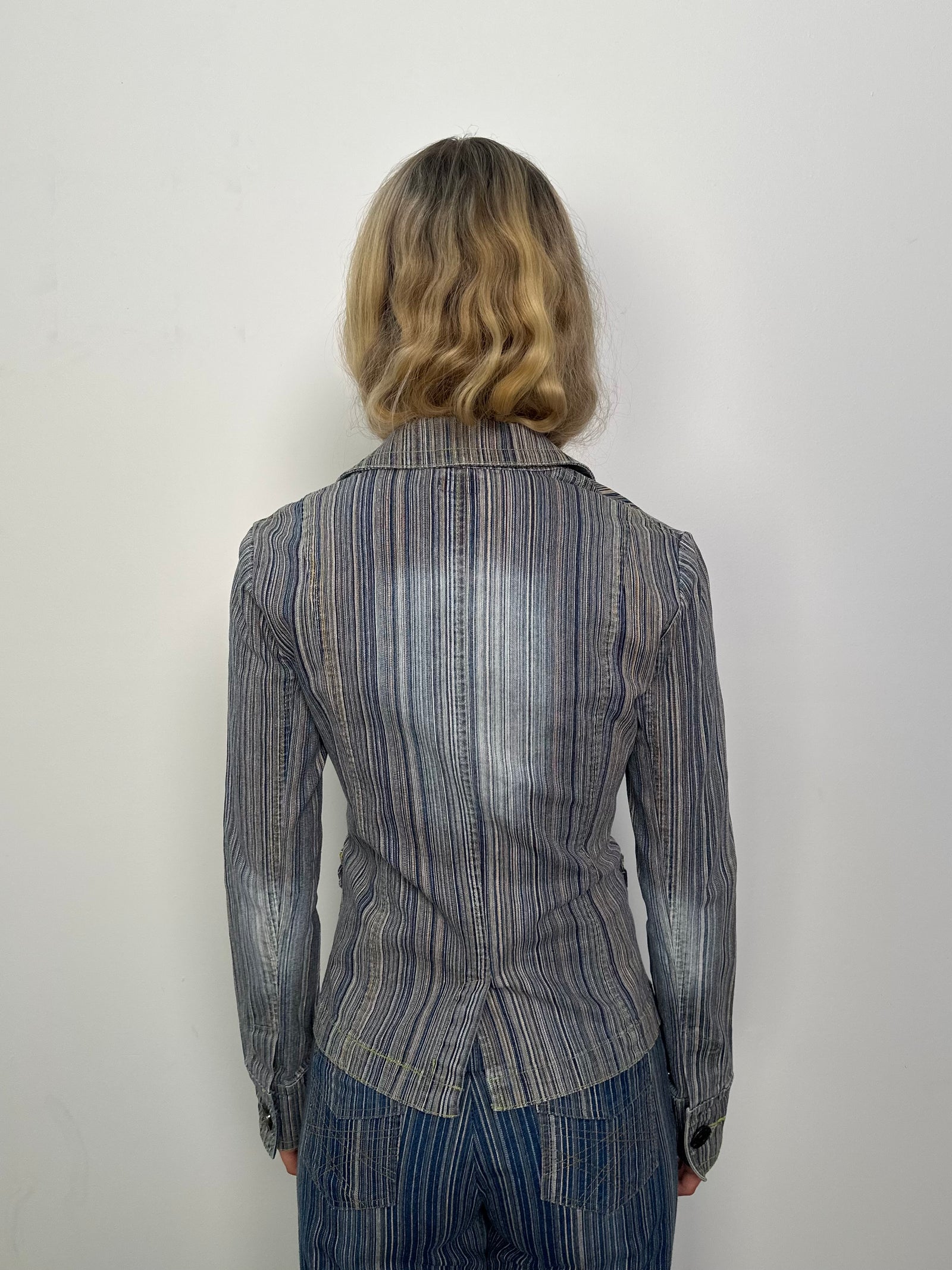 Blue Fine Stripe Denim Blazer - Size S