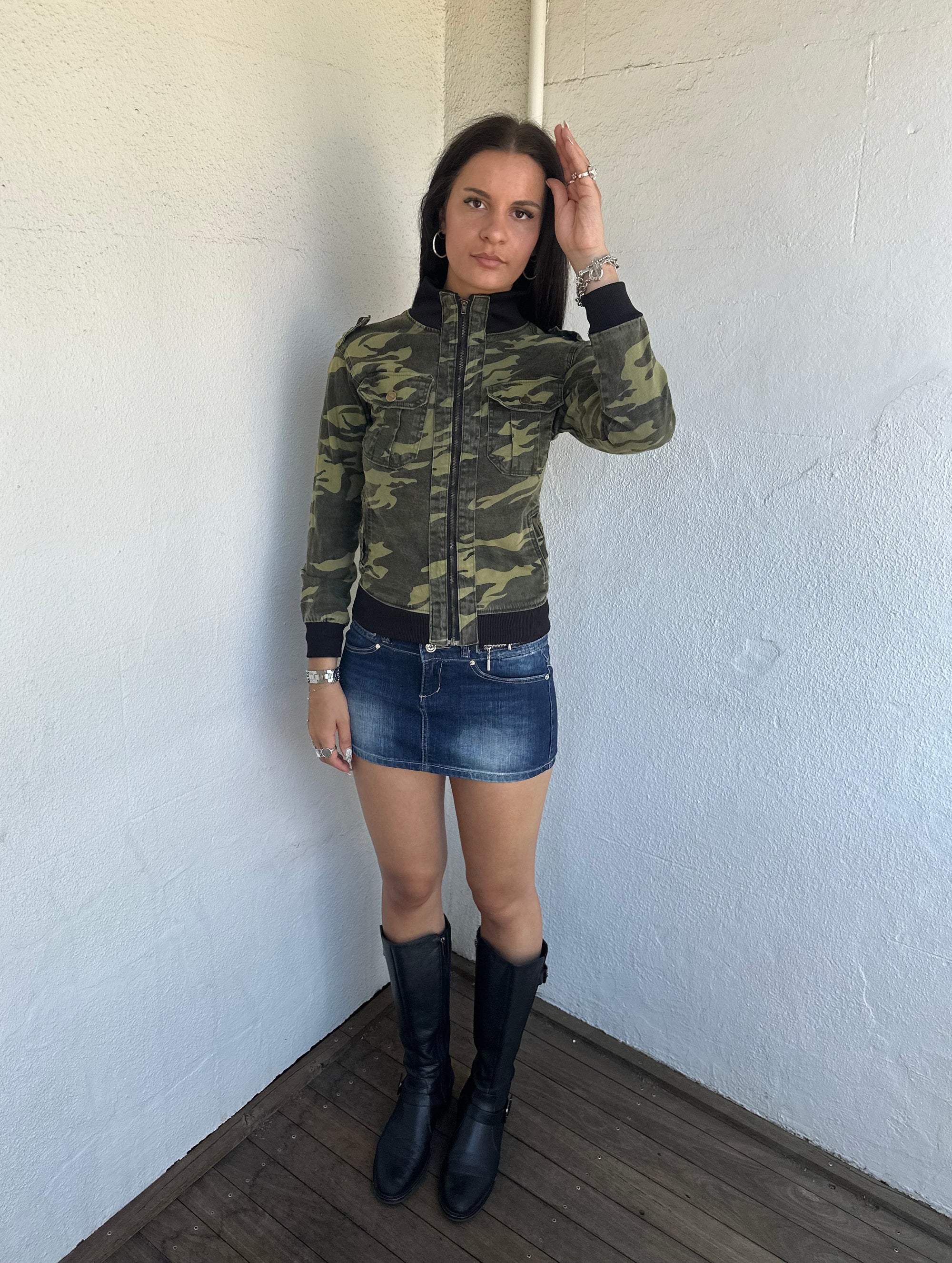 Camo Print Y2K Utilitarian Style Jacket - Size S