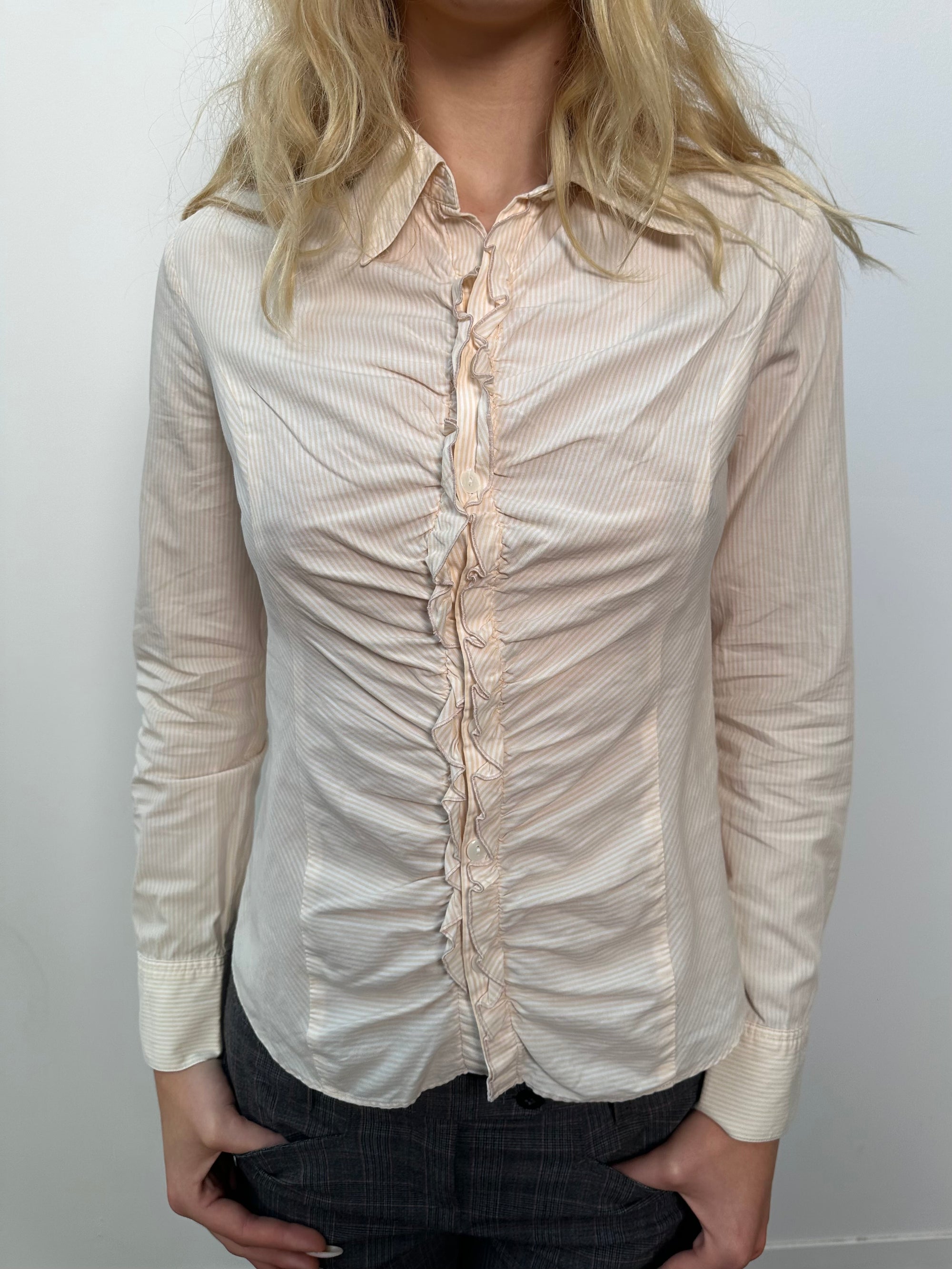 Cream Ruffle Detail Shirt - Size S