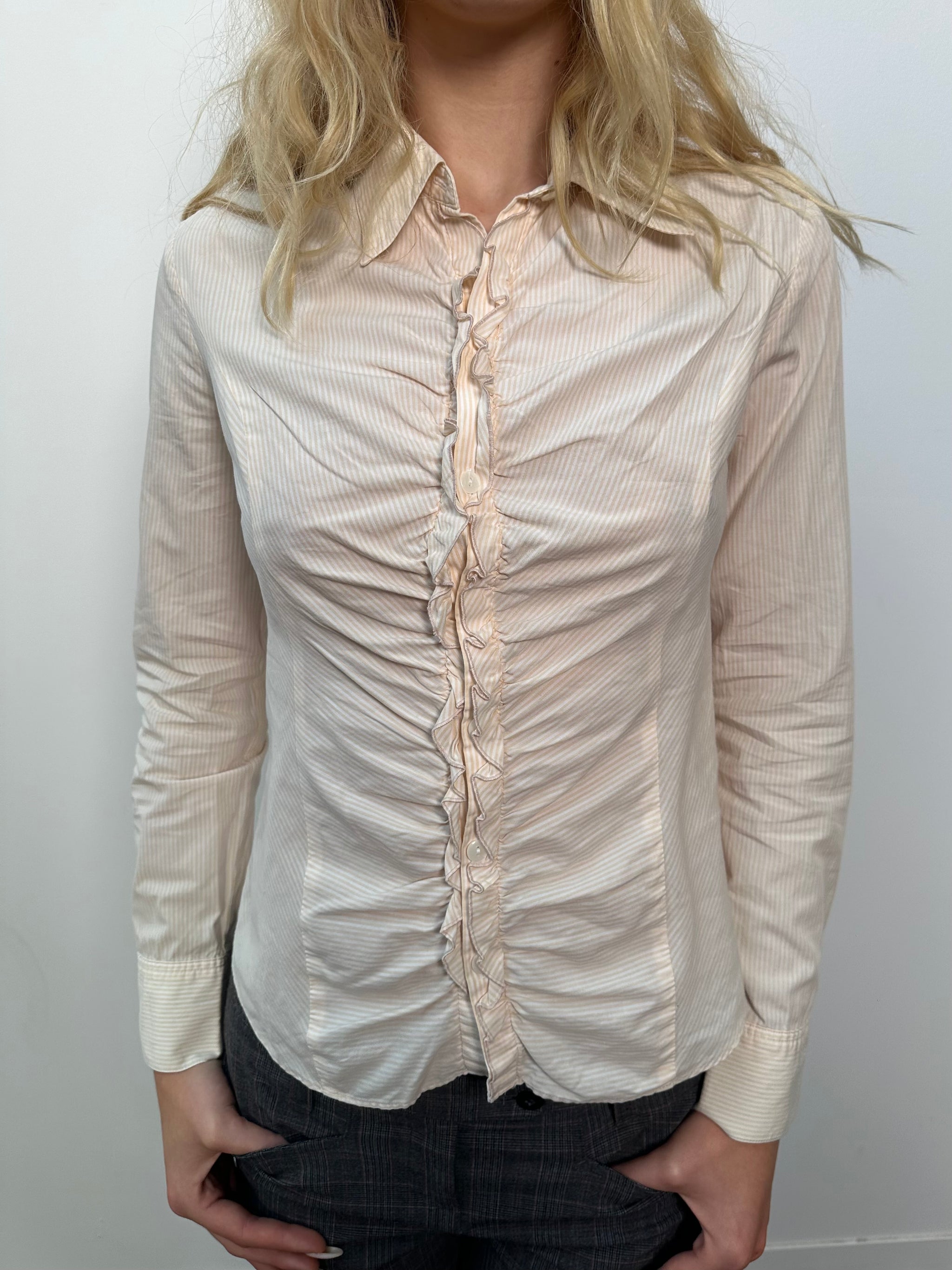 Cream Ruffle Detail Shirt - Size S