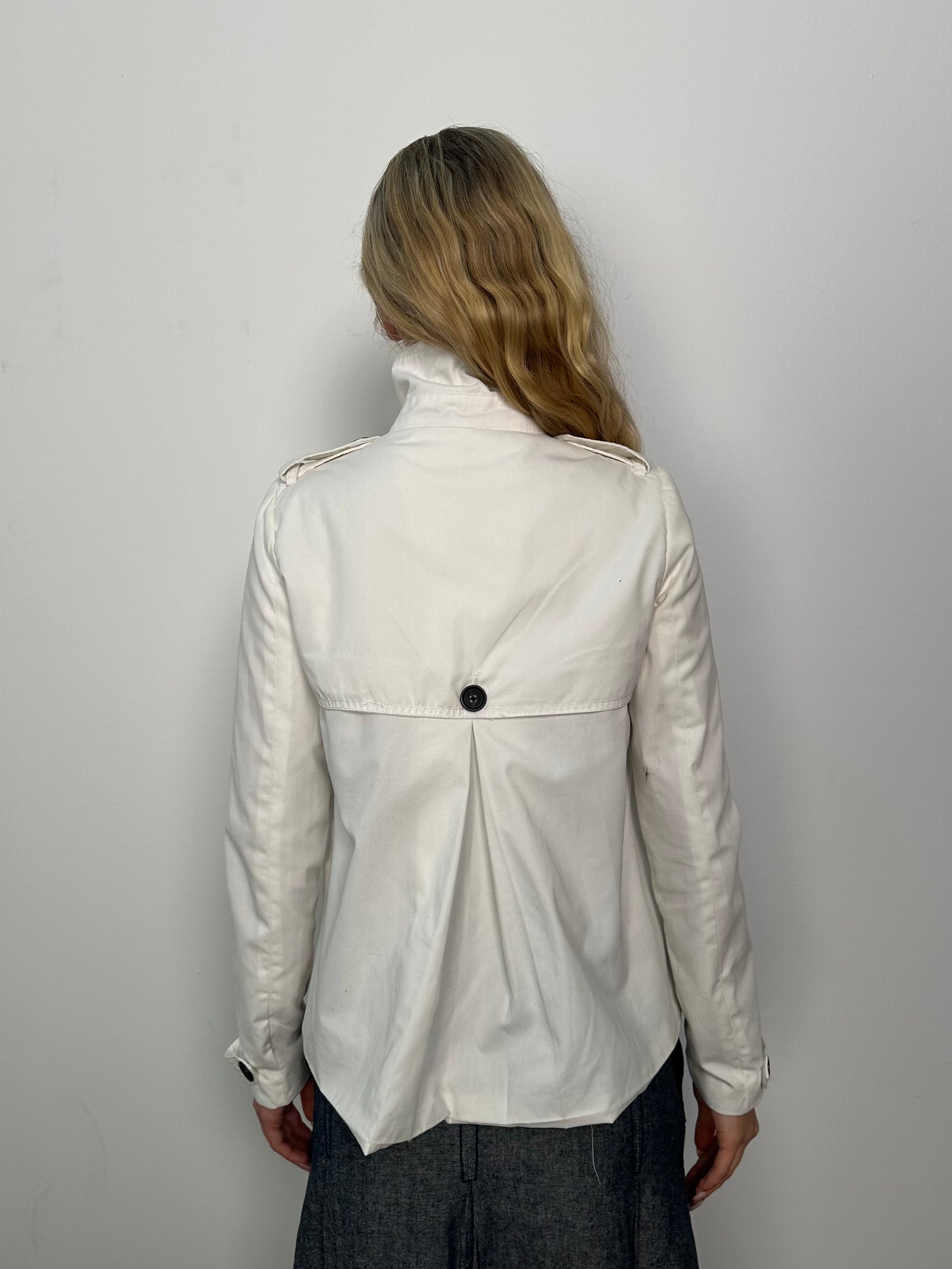 White Double Breasted Short Peacoat - Size M
