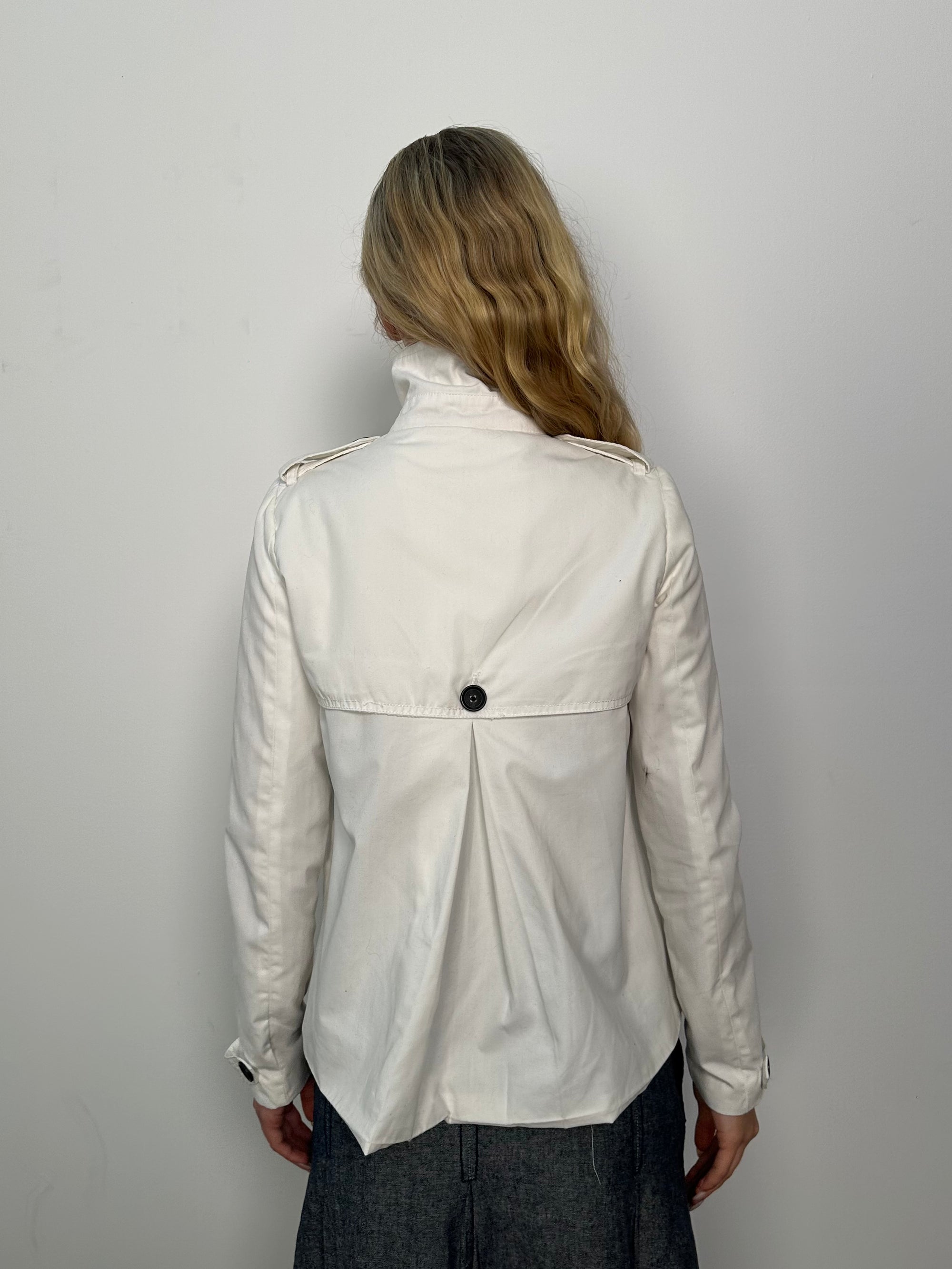 White Double Breasted Short Peacoat - Size M