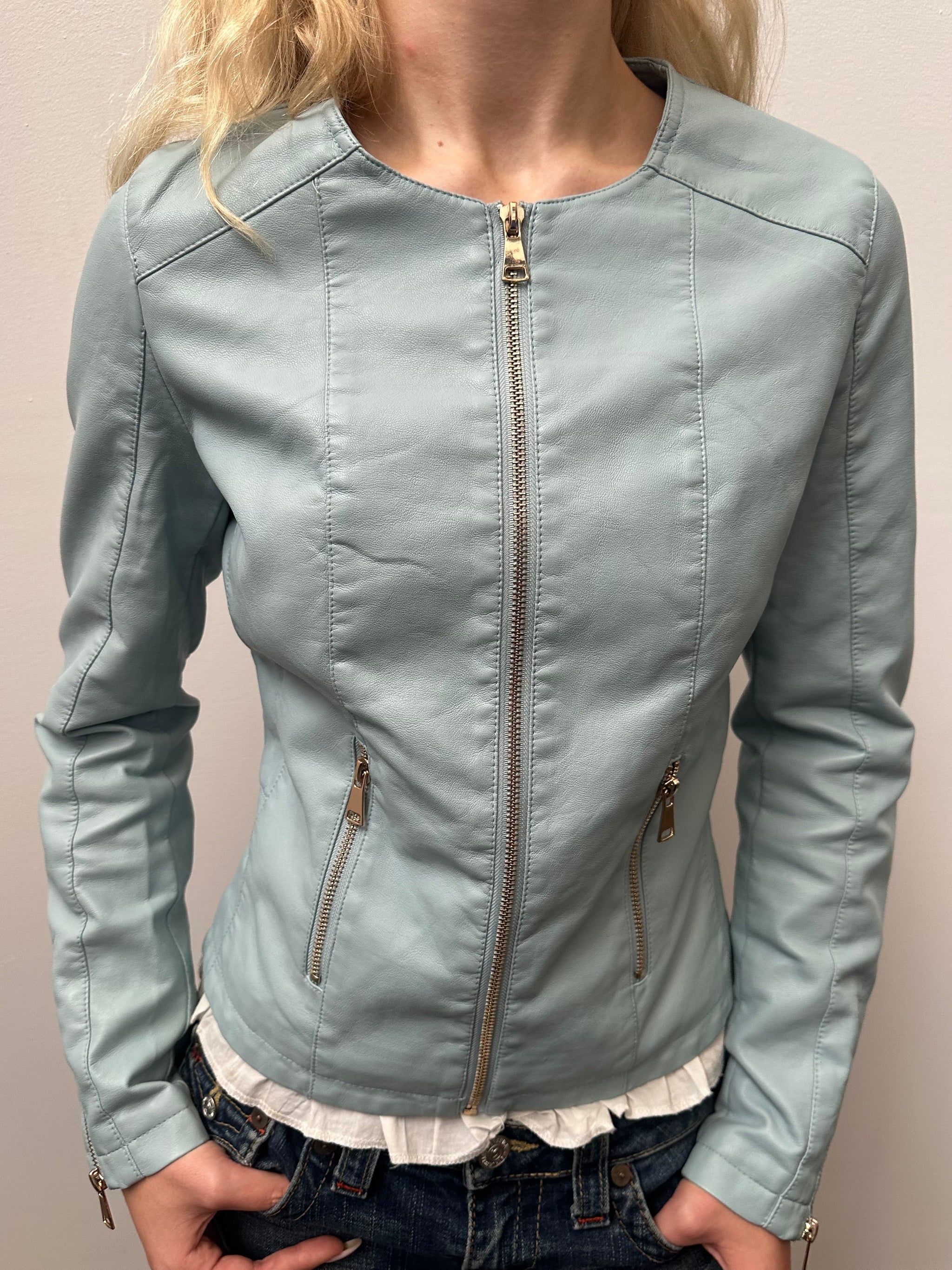 Baby Blue Pleather Jacket- Size S