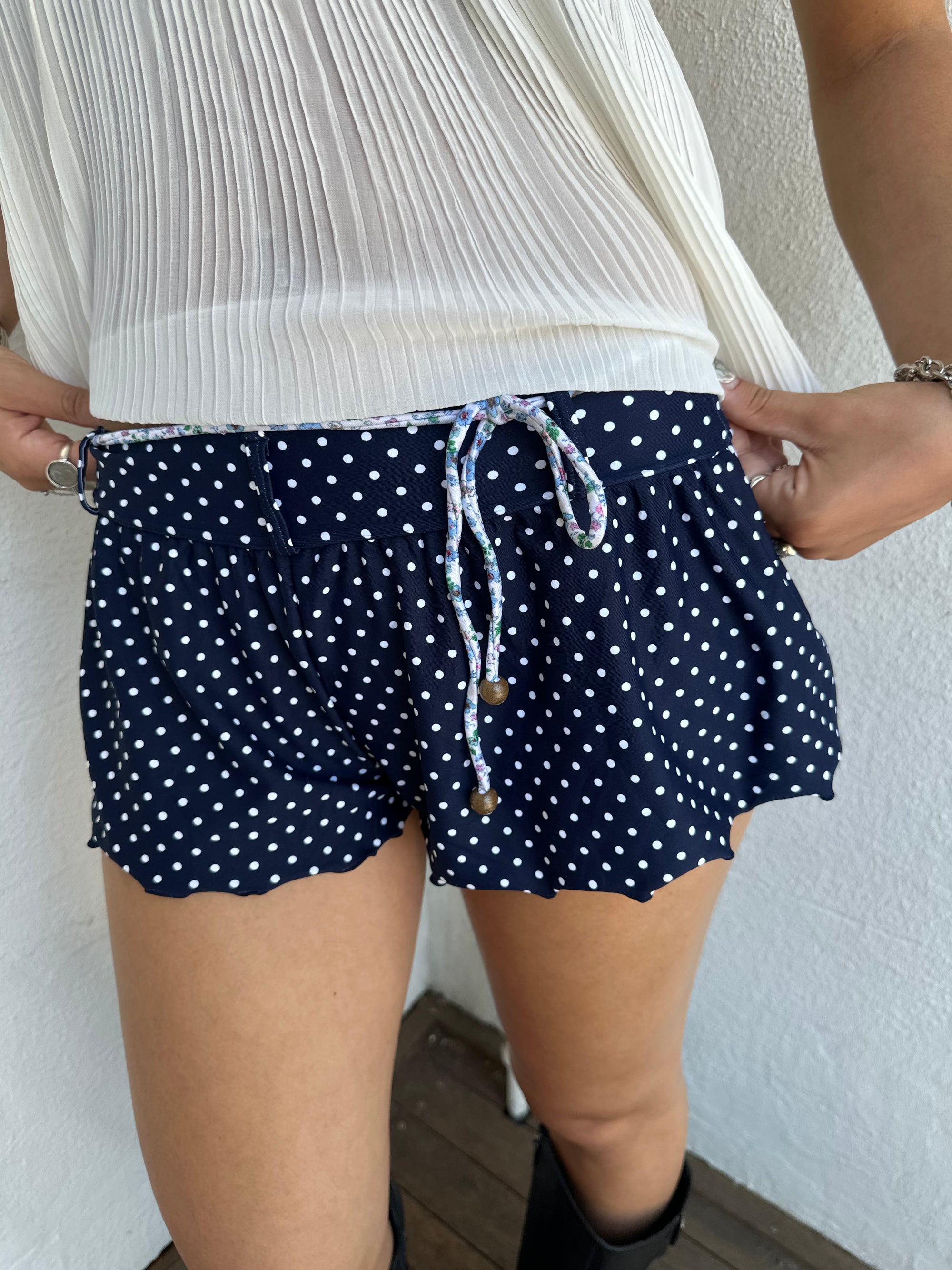 Navy & White Polkadot Booty Shorts - Size S
