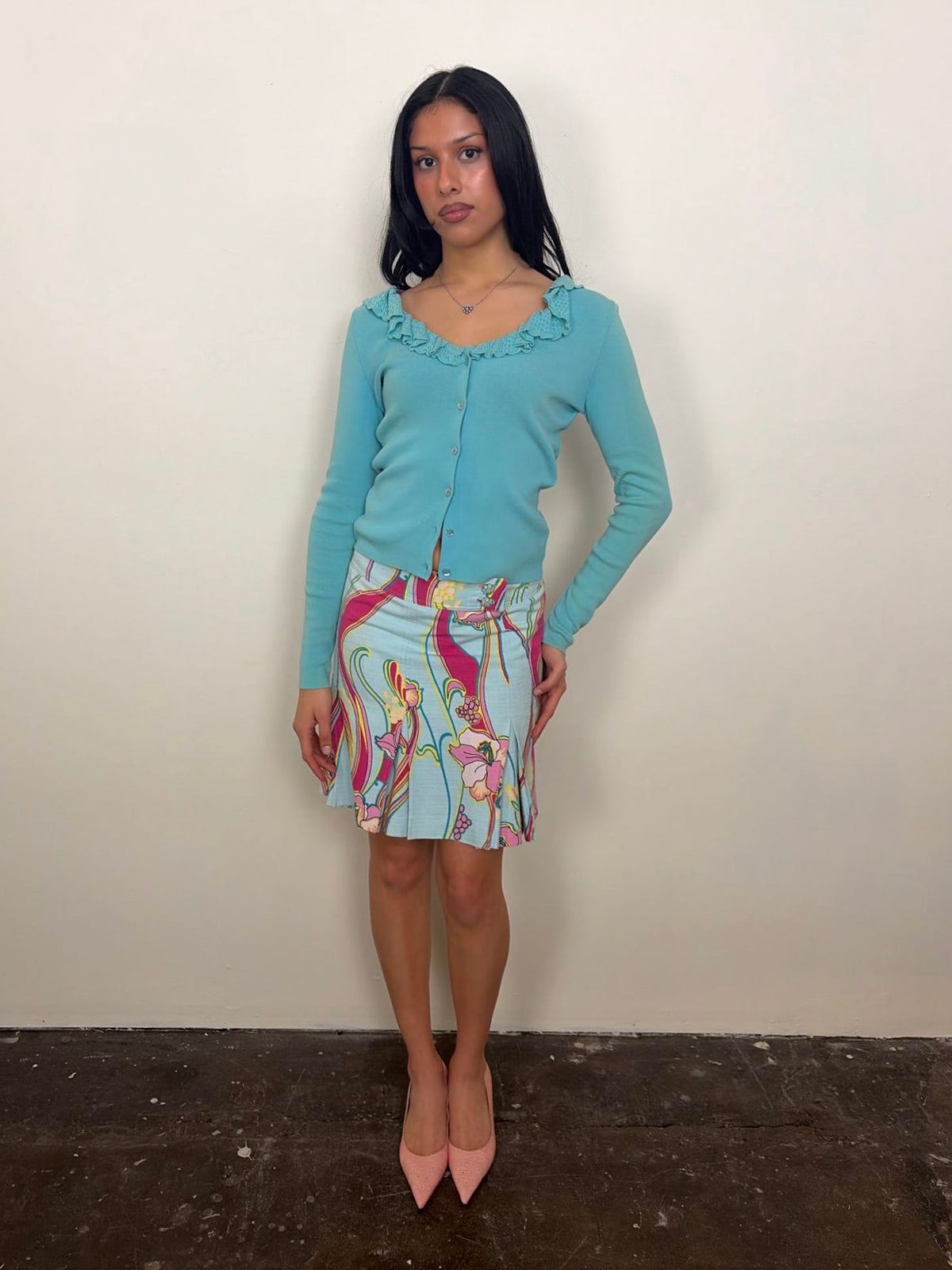 Moschino Turquoise Ruffle Cardigan - Size M