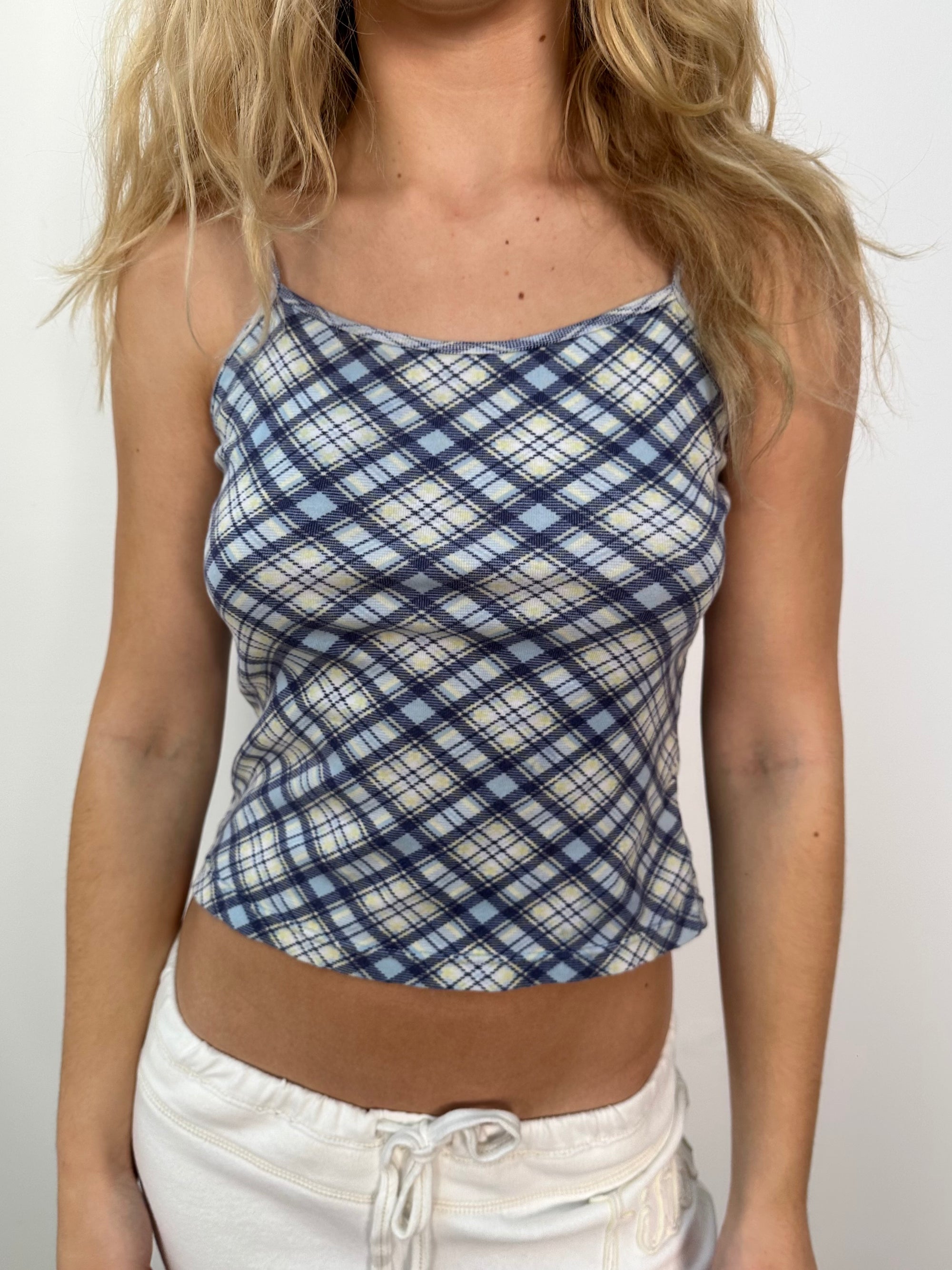 Blue Tartan Printed Cami Top - Size S