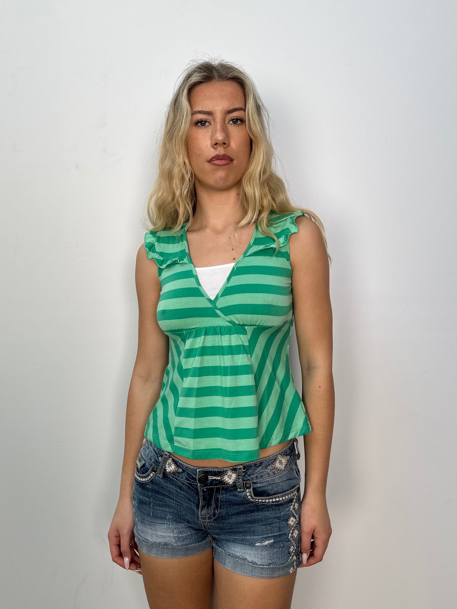 Green Layered Stripe Tank Top - Size XS