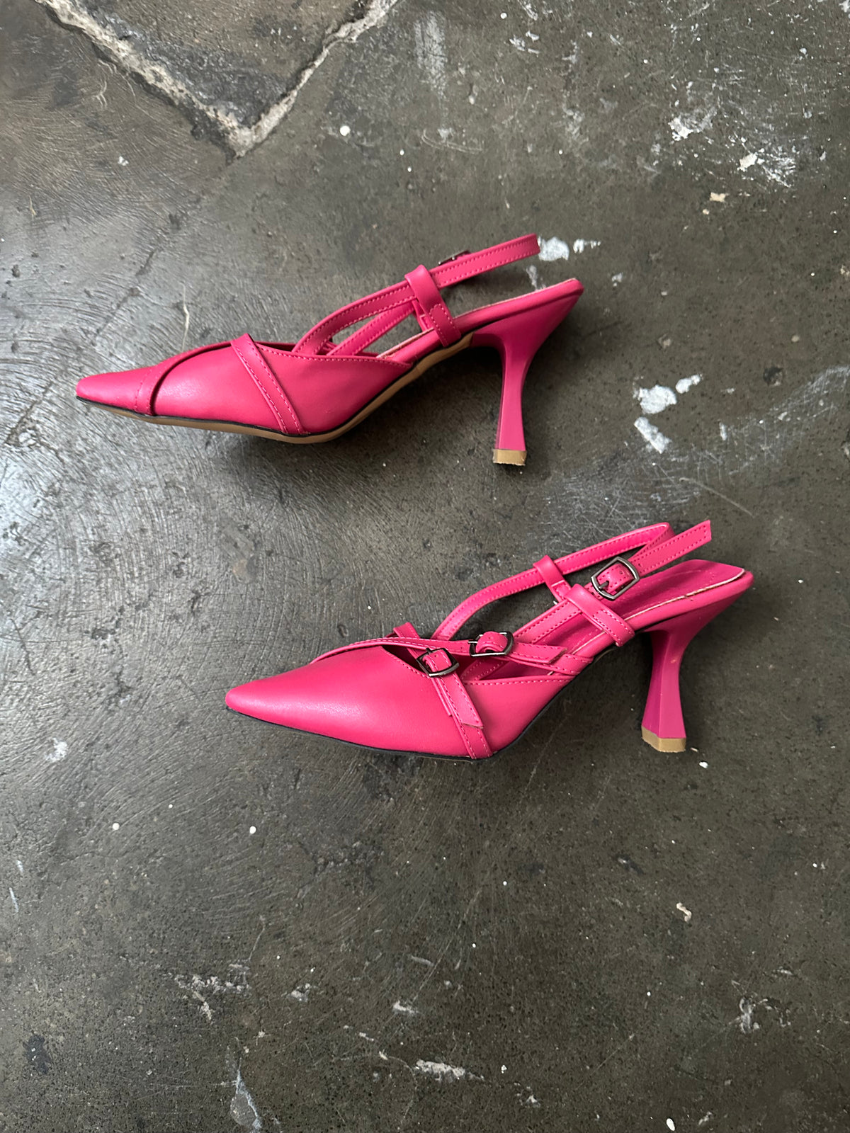 Hot Pink Buckle Straps Kitten Heels - EU 37
