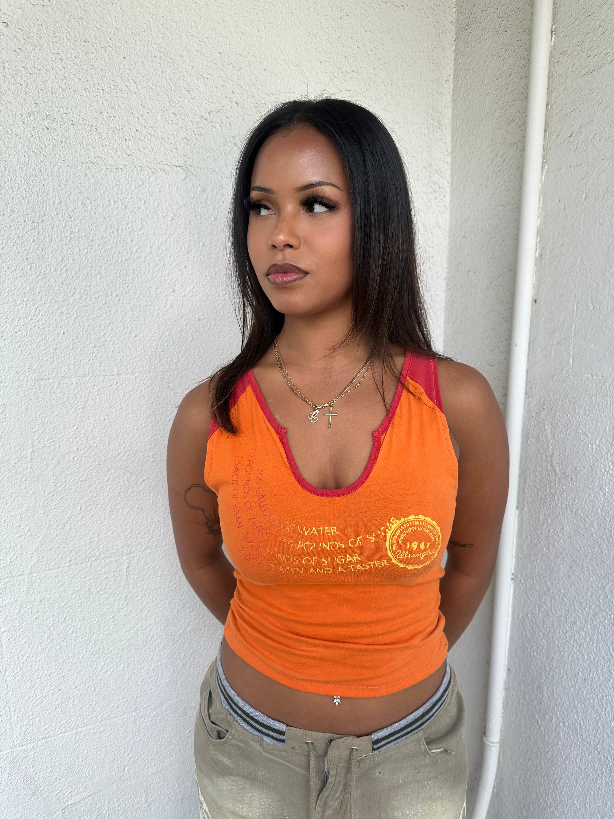 Wrangler Orange & Red Printed Graphic Tank Top