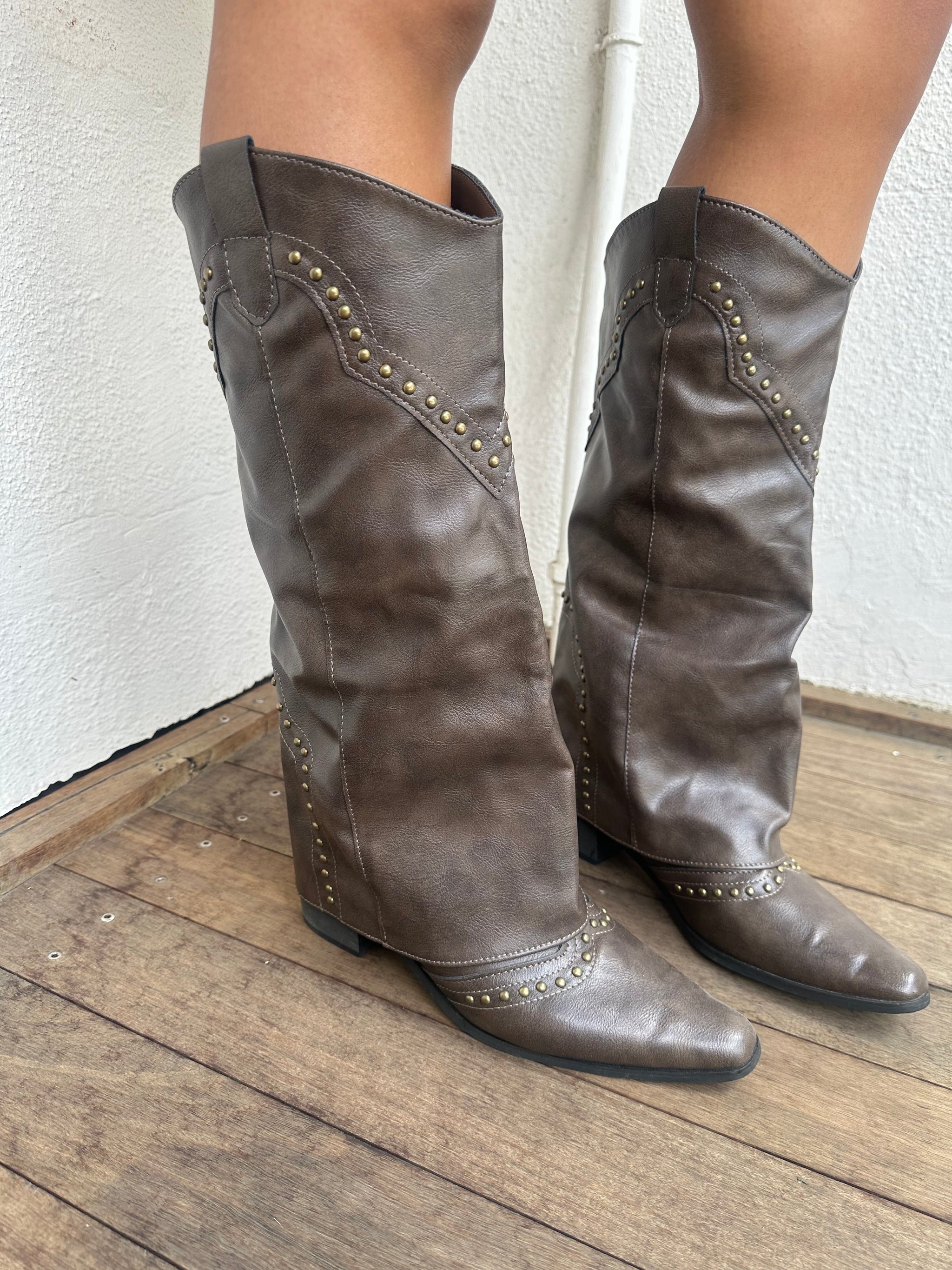 Brown Faux Leather Western Boots