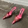 Pink & Brown Embossed Pattern Leather Kitten Heels - Size EU 36