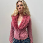 Pink Faux Fur Corduroy Jacket - Size S