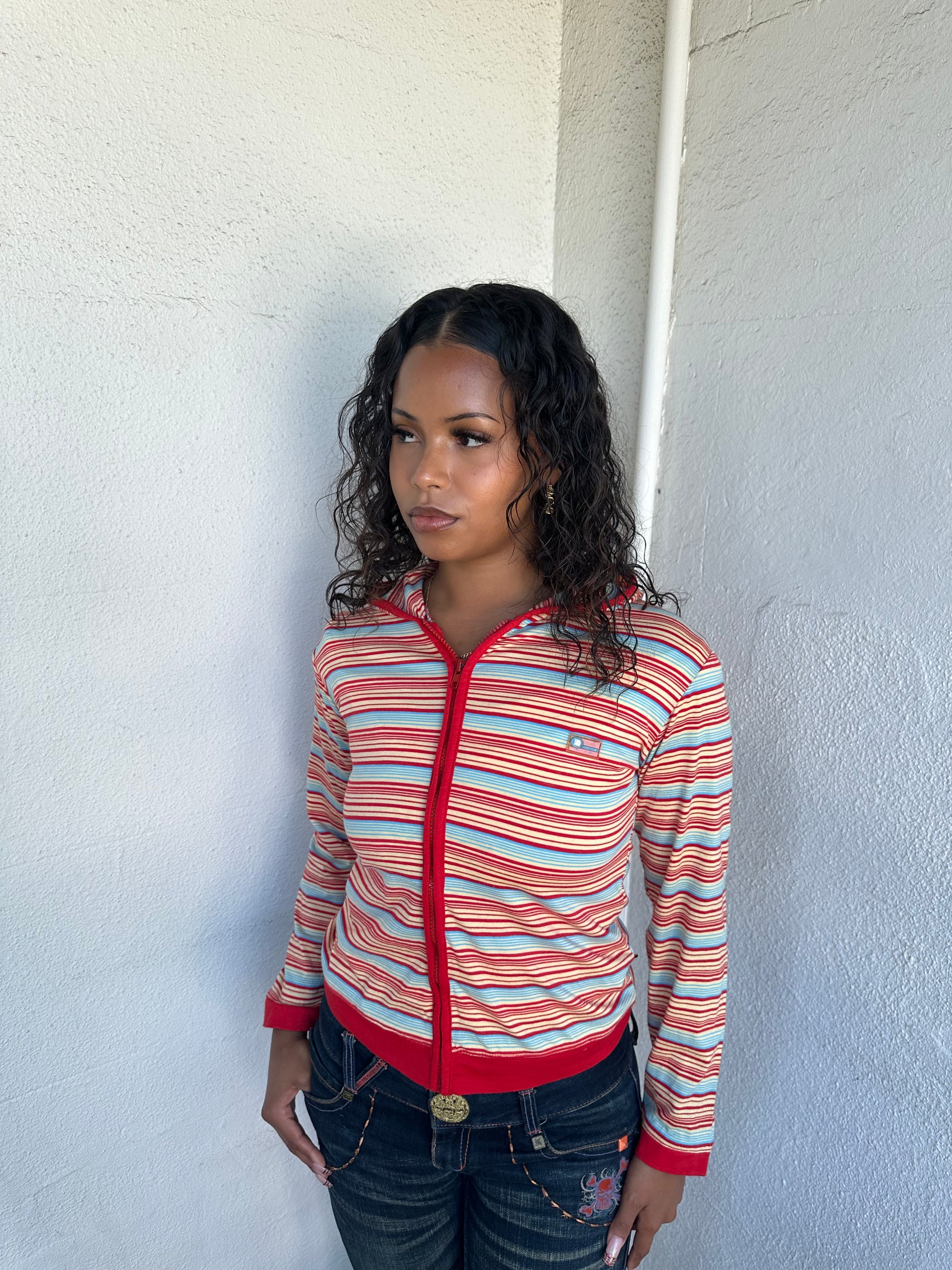 Multi Coloured Stripe Zip Hoodie - Size M