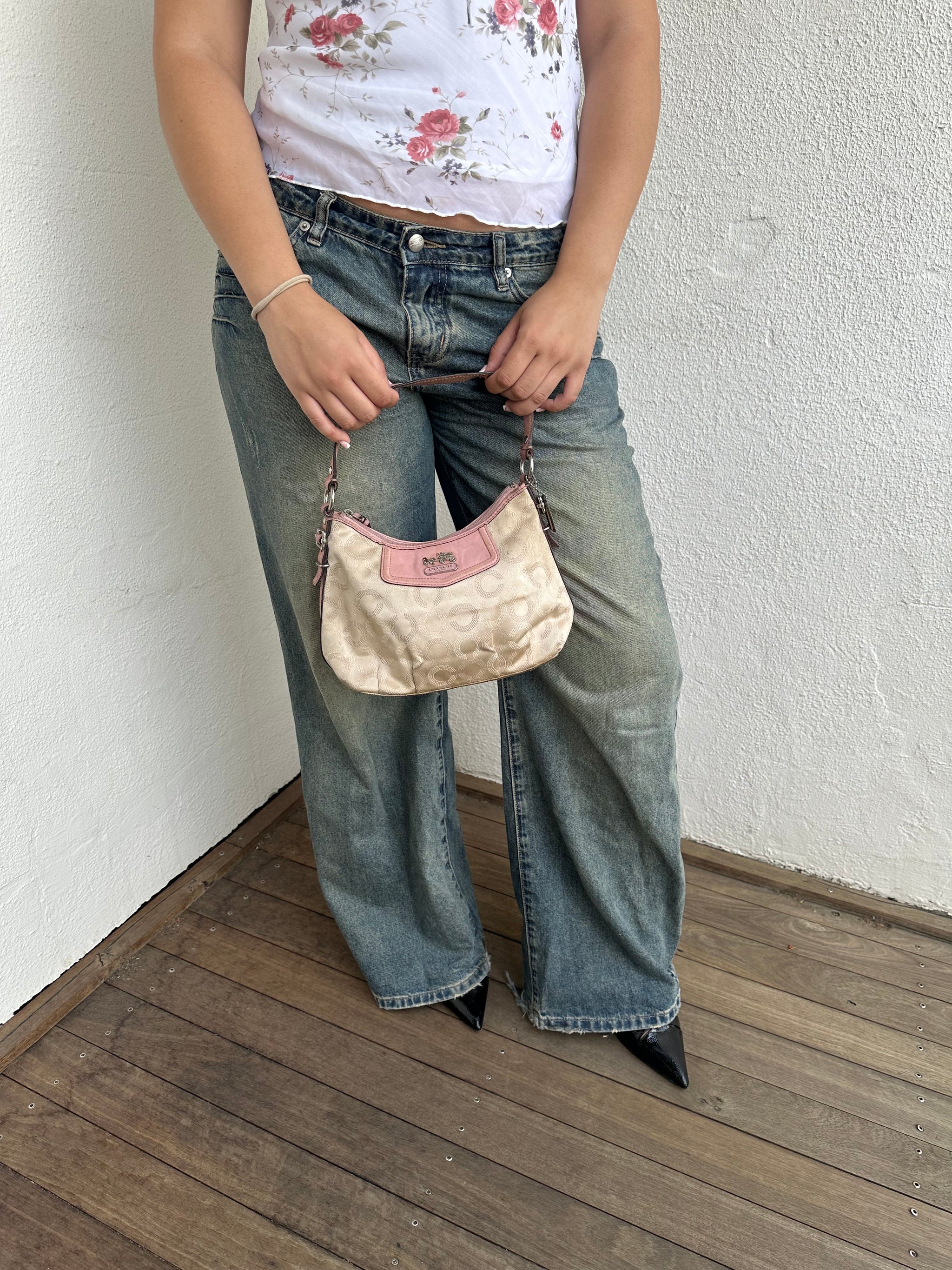 Vintage Coach Cream Monogram Mini Bag