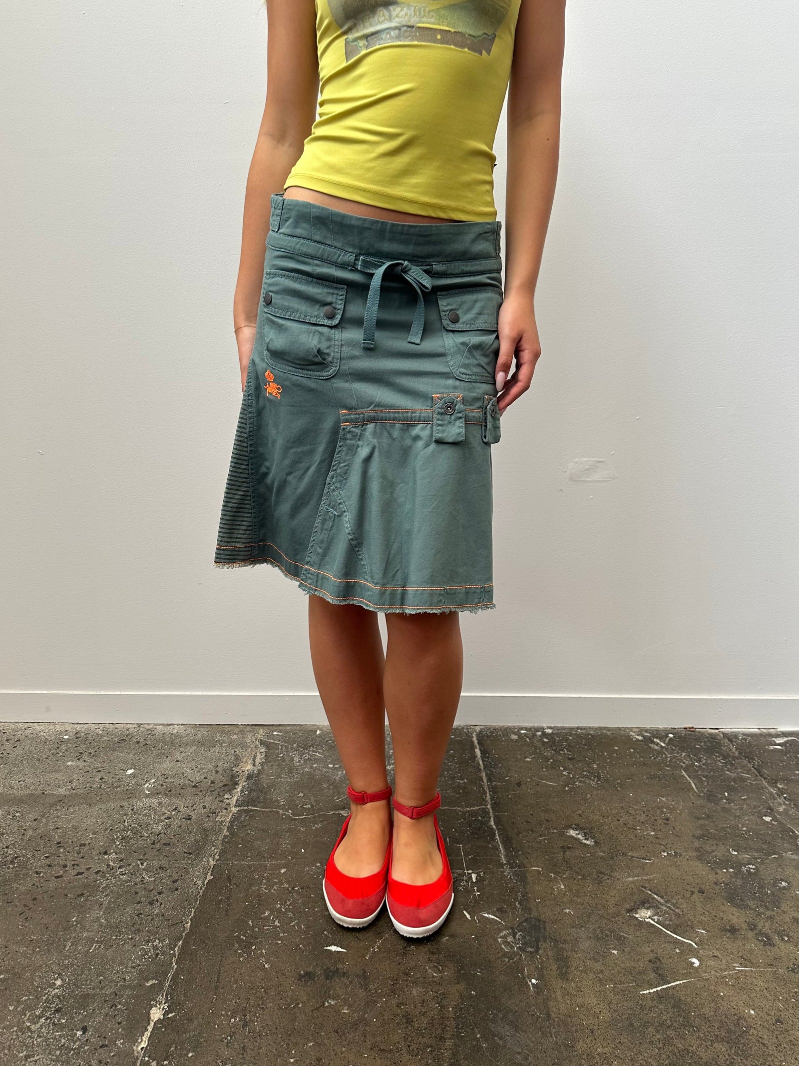 00s Diesel Green Cargo Midi Skirt - Size S