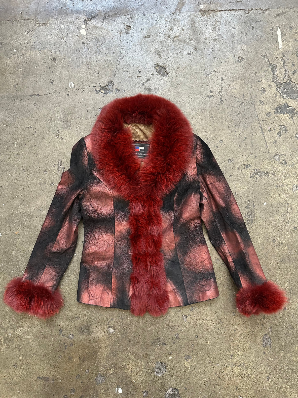 Red & Black Real Fur & Leather Jacket - Size M