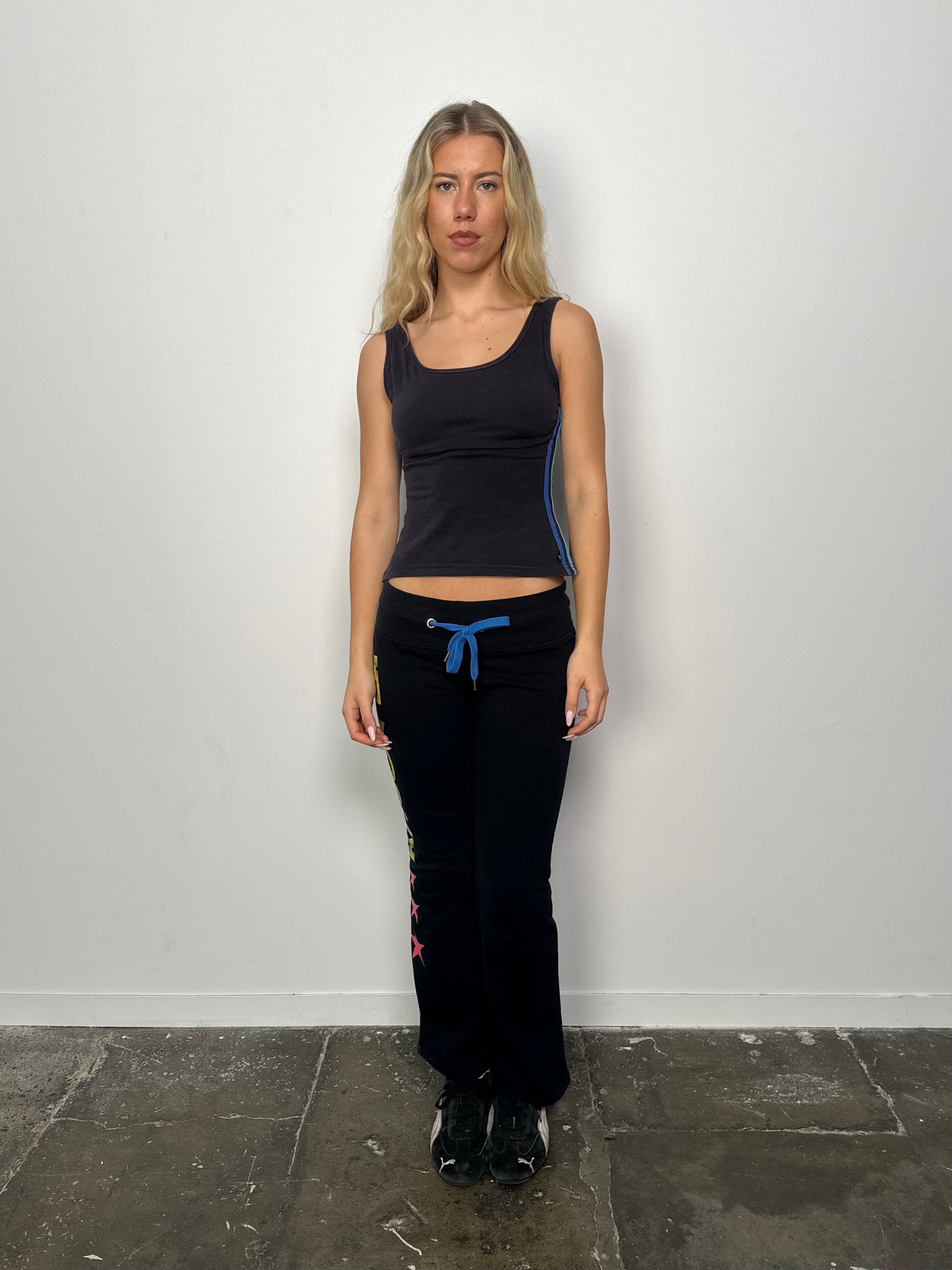 Blue Side Strip Black Tank Top - Size S