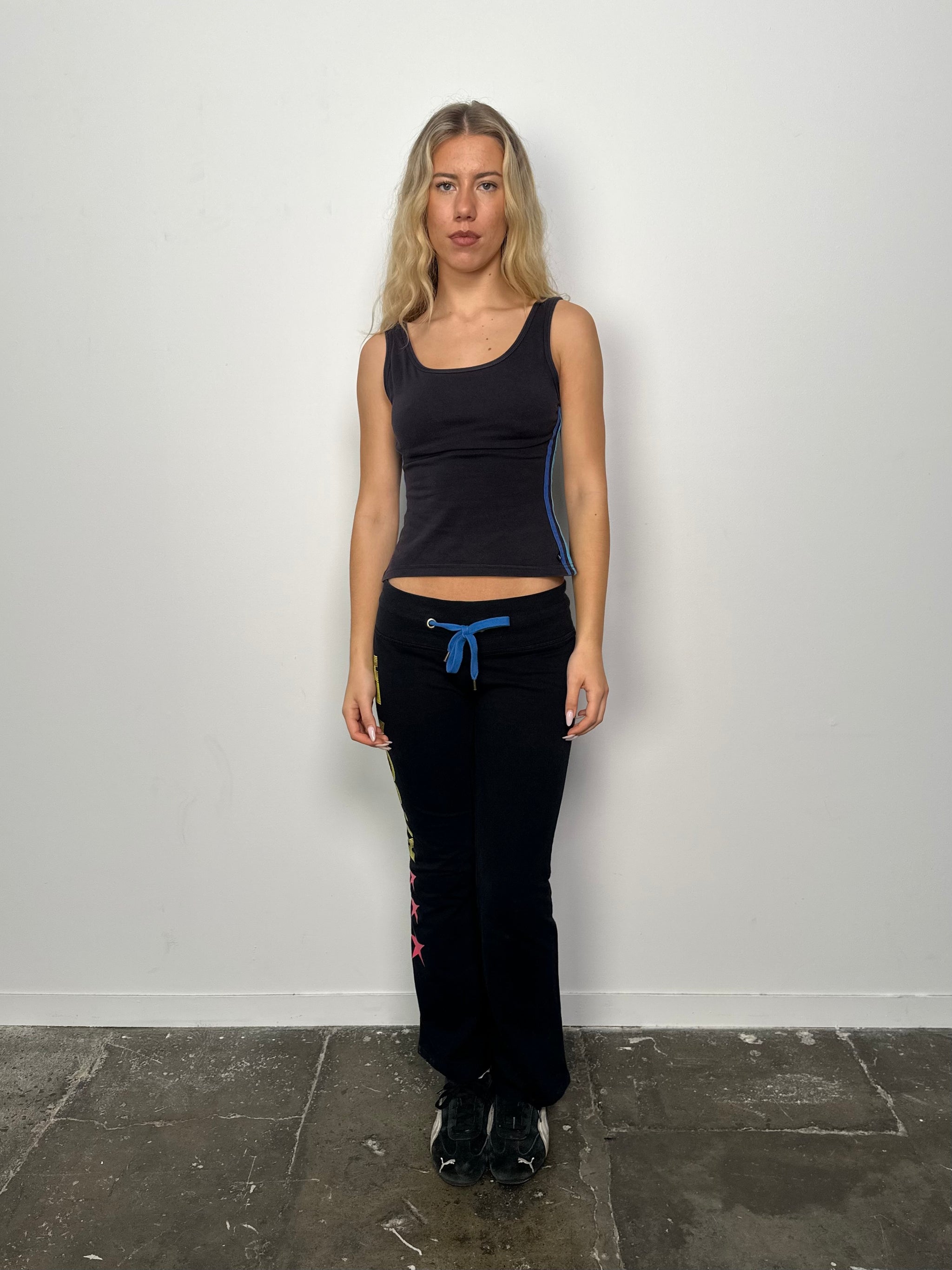 Blue Side Strip Black Tank Top - Size S