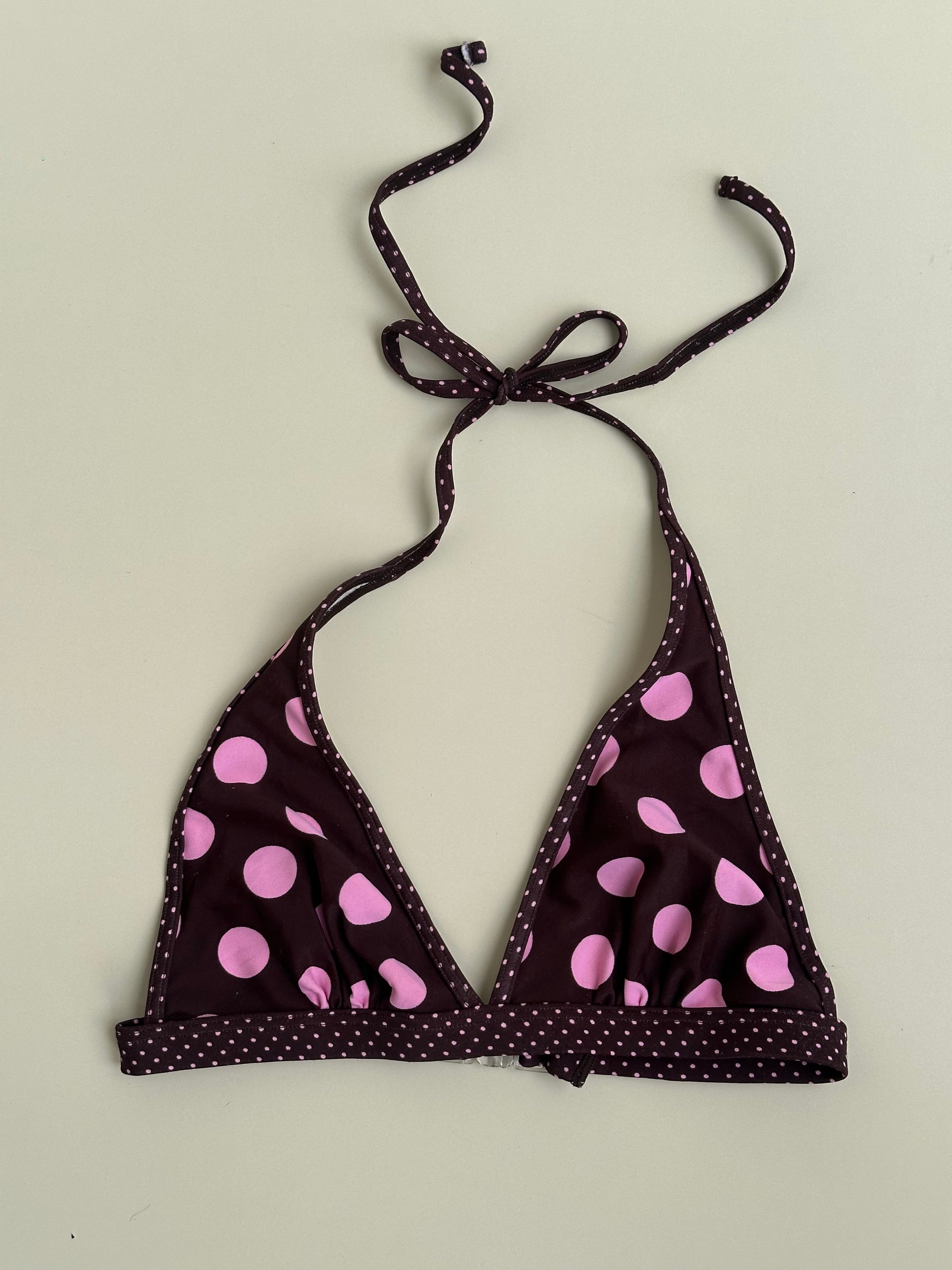Brown & Pink Polkadot Bikini Top