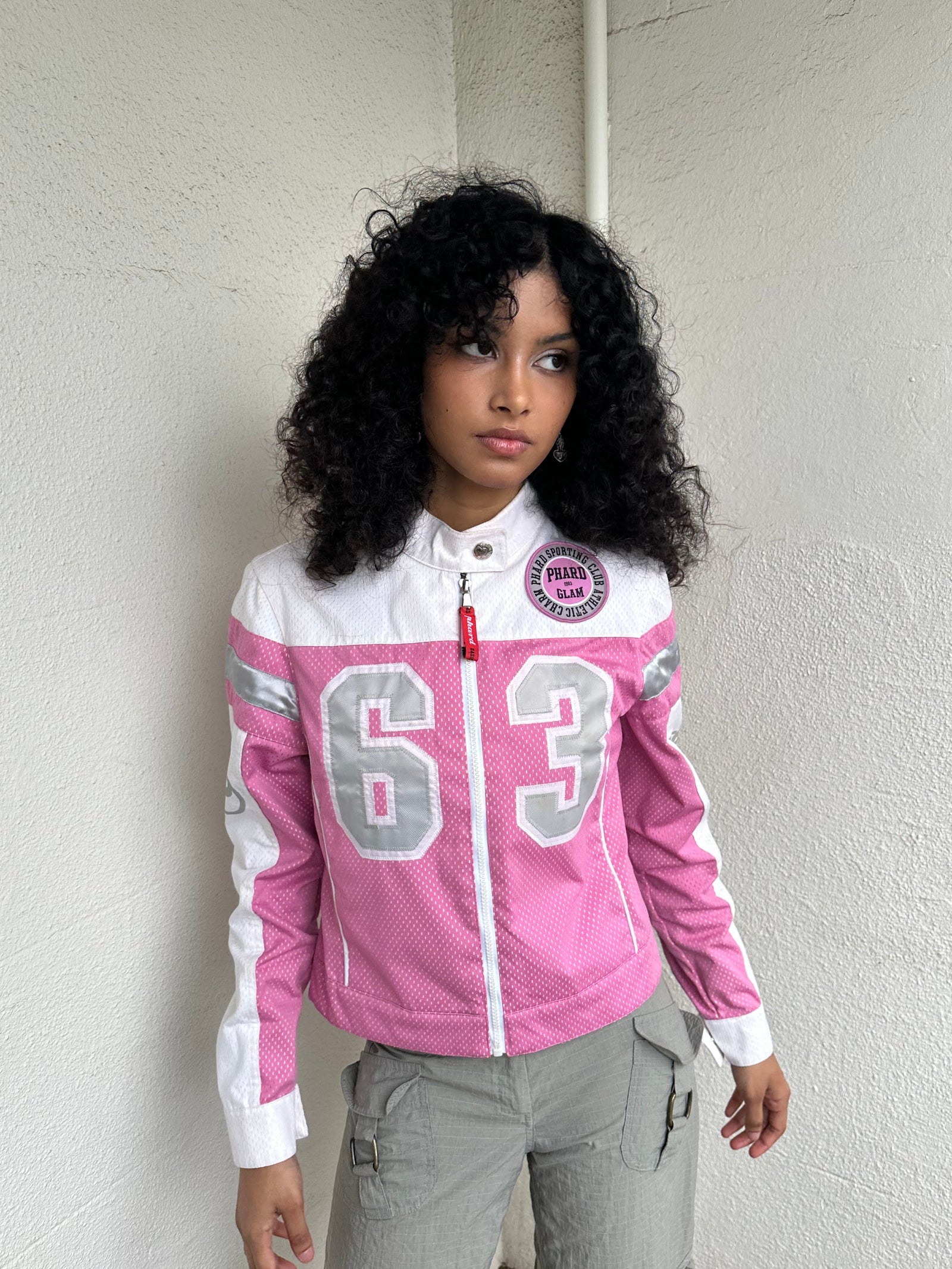 00s Phard Pink & White Motorcycle Style Jacket - Size S