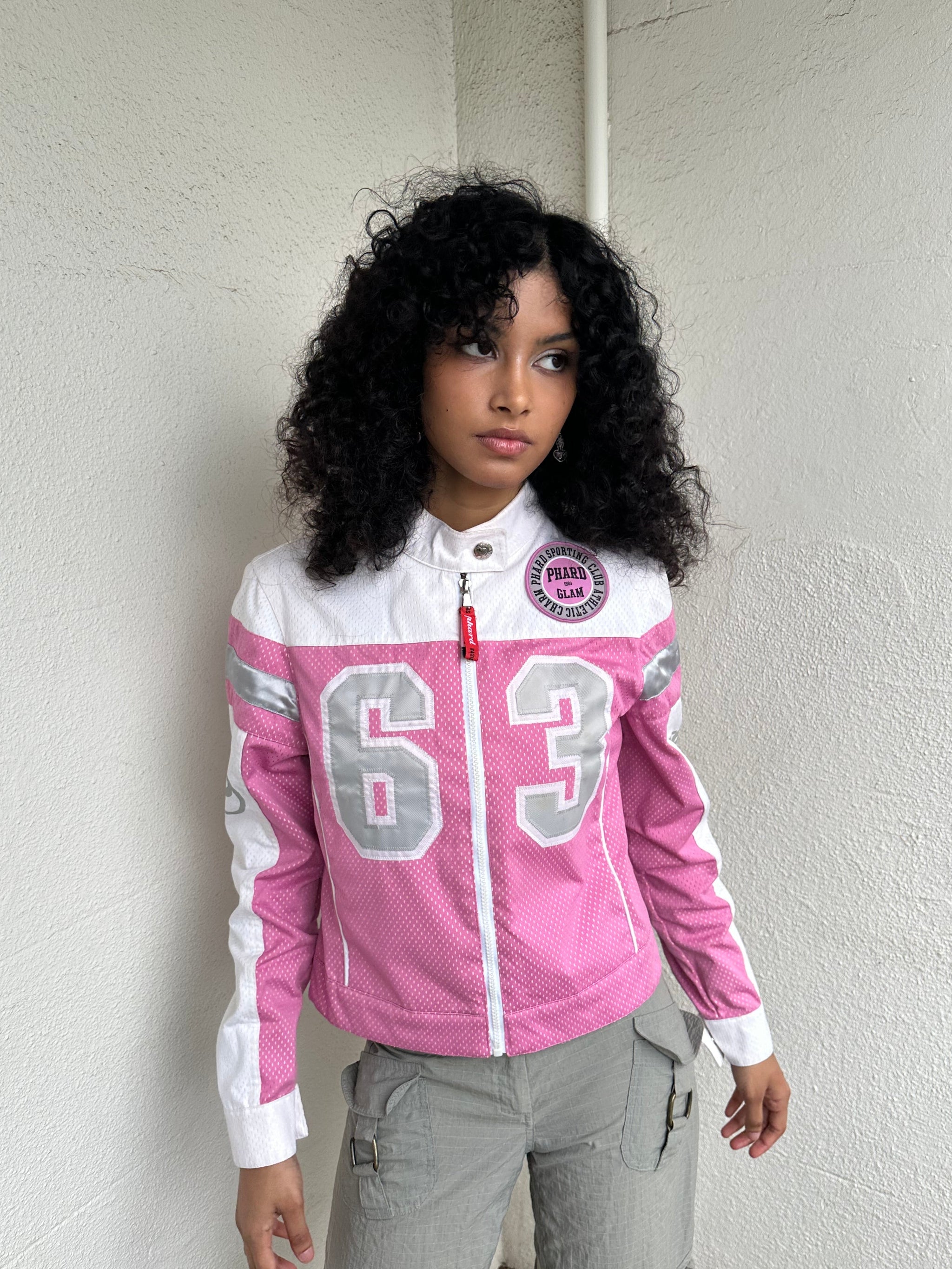 00s Phard Pink & White Motorcycle Style Jacket - Size S