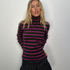 Pink & Khaki Stripe Ribbed Turtleneck - Size M