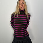 Pink & Khaki Stripe Ribbed Turtleneck - Size M
