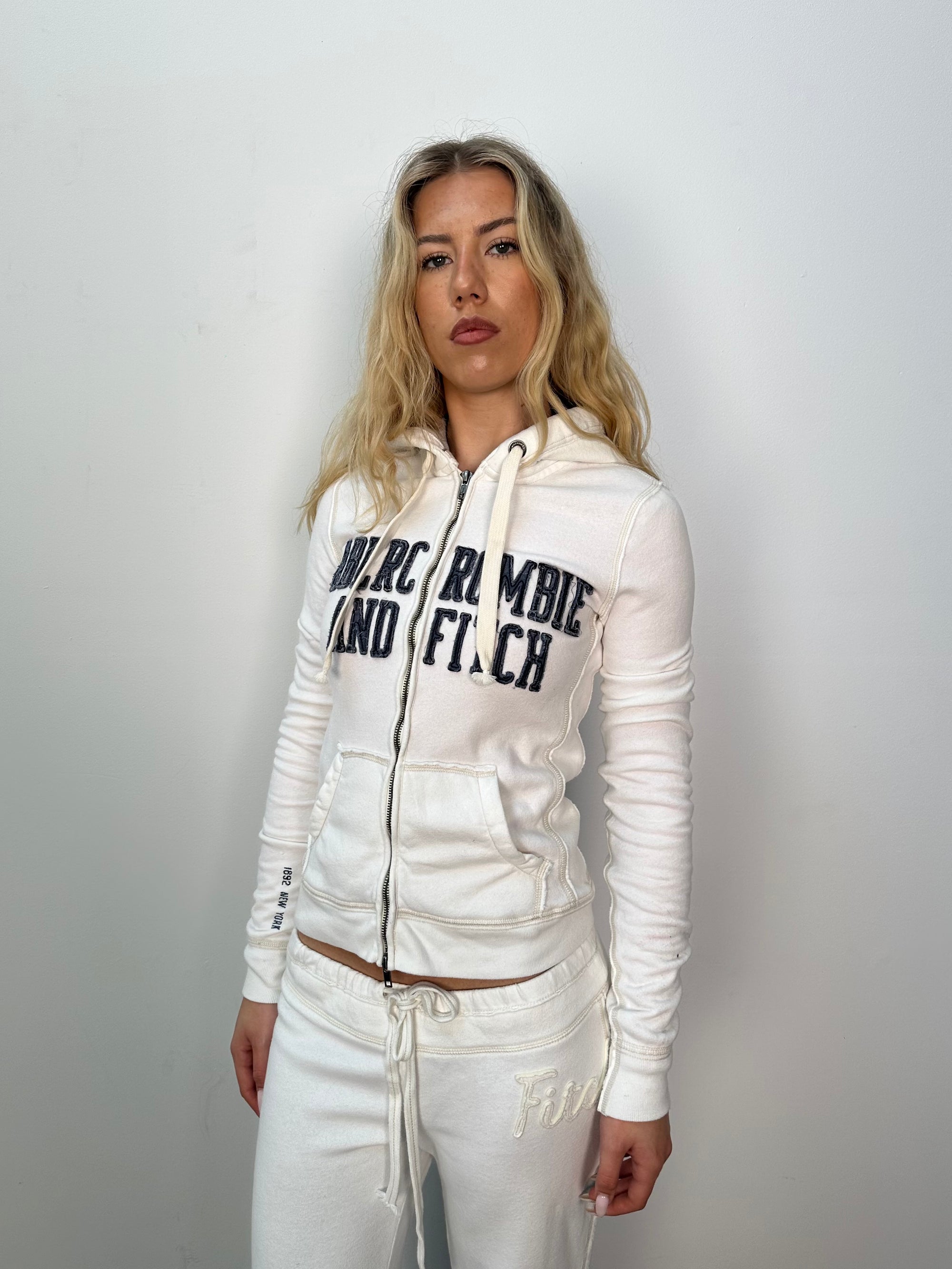 Abercrombie & Fitch White Zip Up Hoodie - Size S