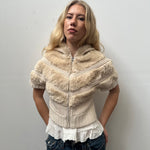 Cream Faux Fur Knitted Hoodie - Size S
