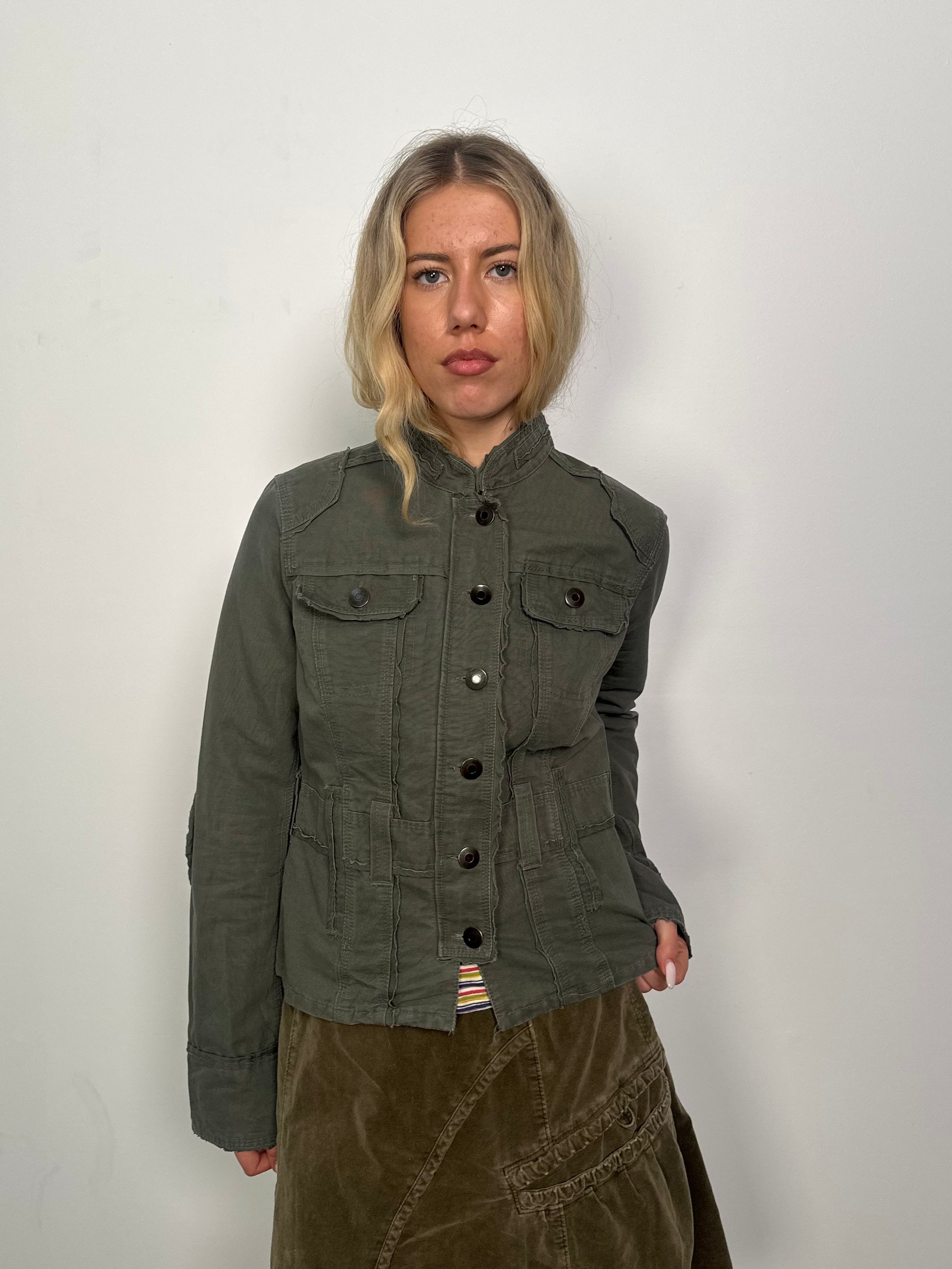 Khaki Military Style Jacket - Size M