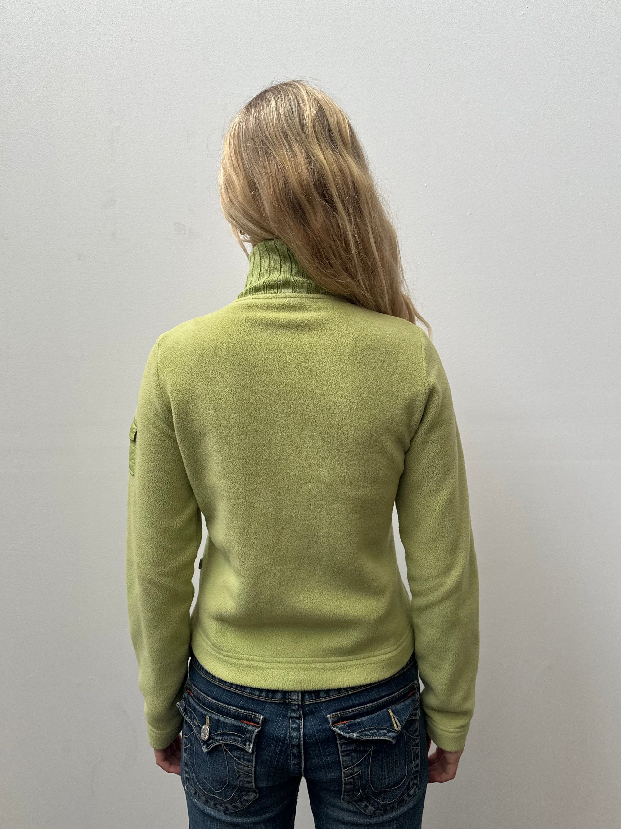 Lime Green Double Zip Fleece Jacket - Size S