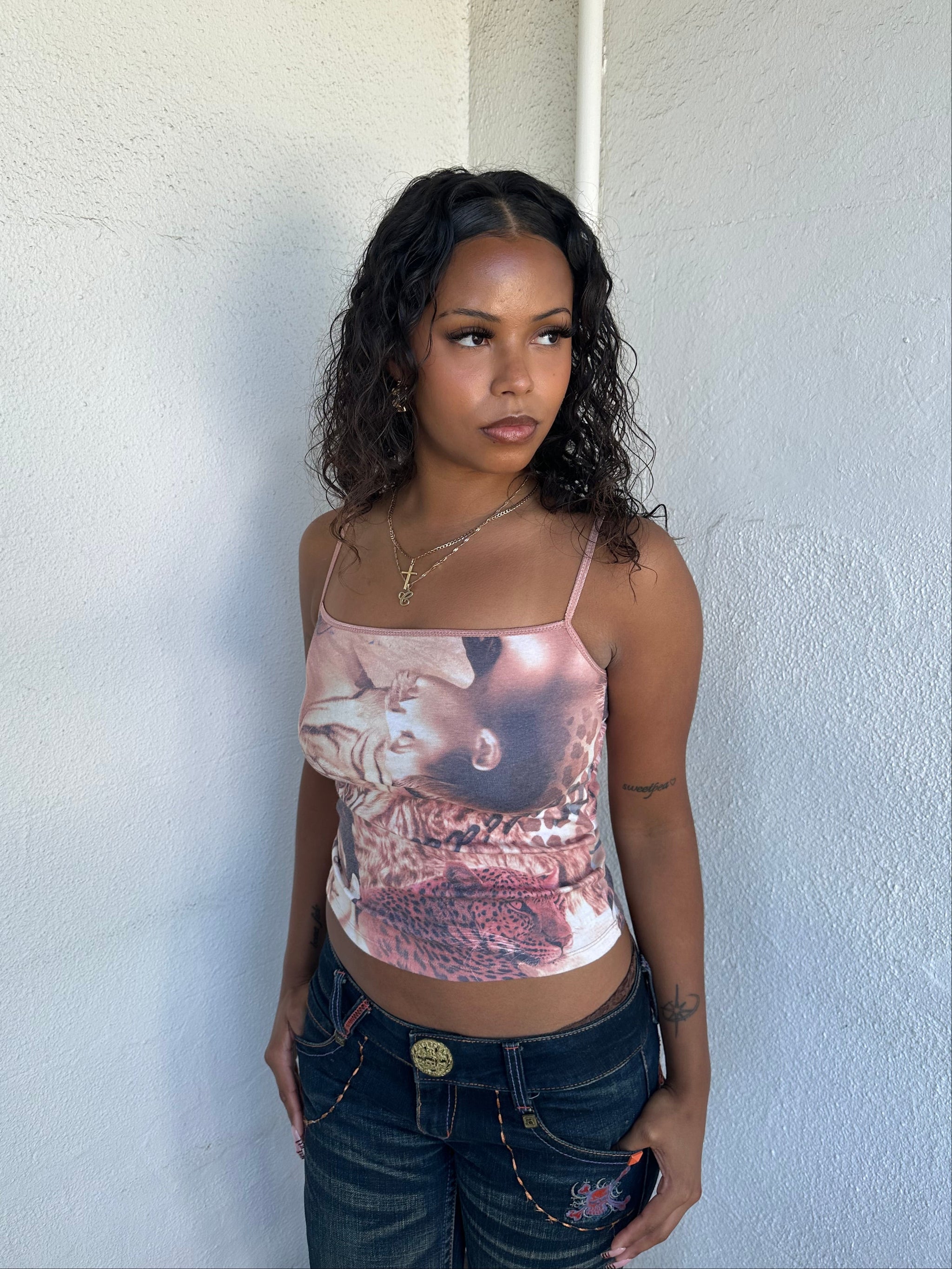 Brown Y2K Mixed Digital Print Cami - Size S