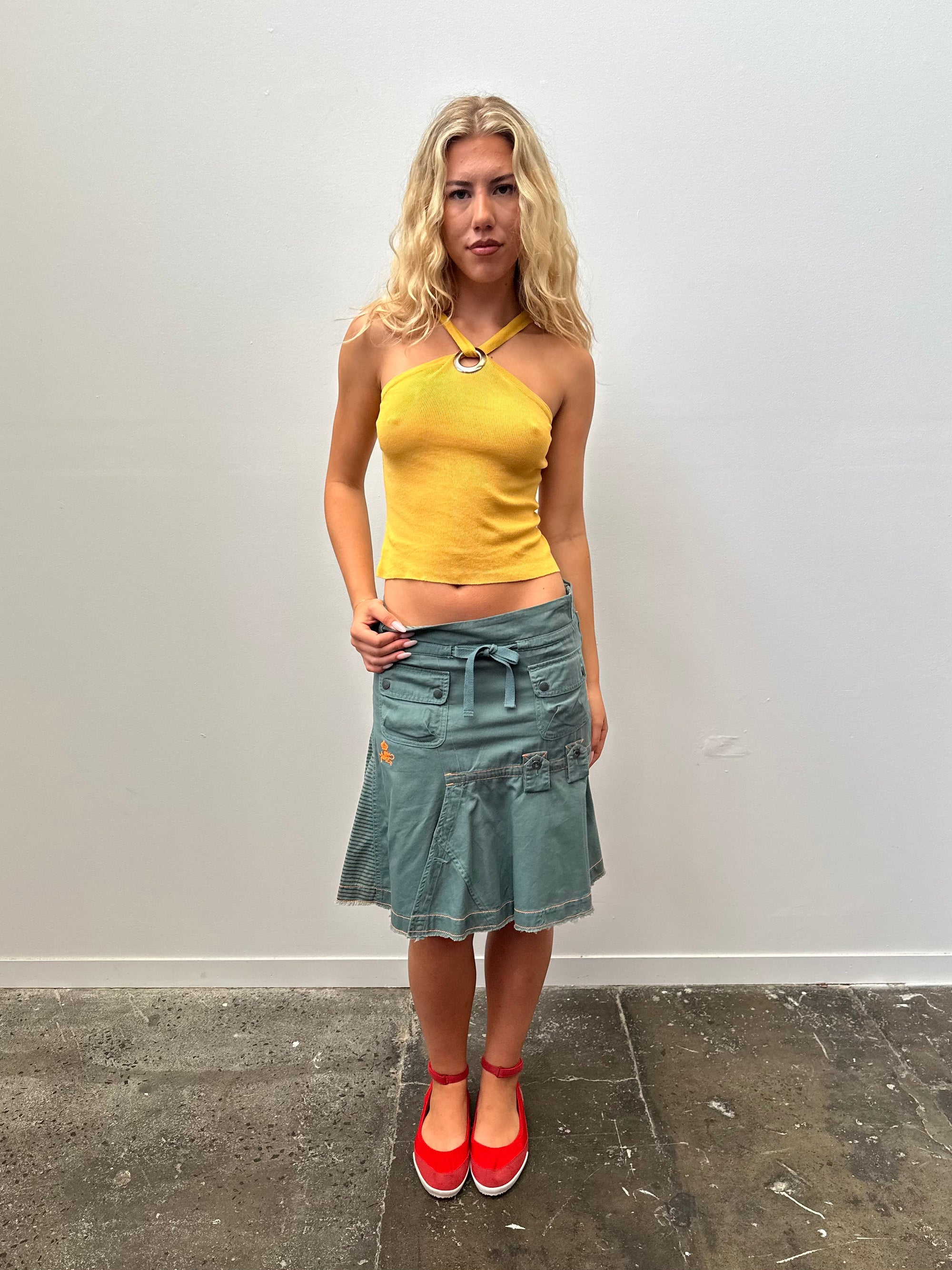 Mustard Yellow Eyelet Knitted Top - Size S