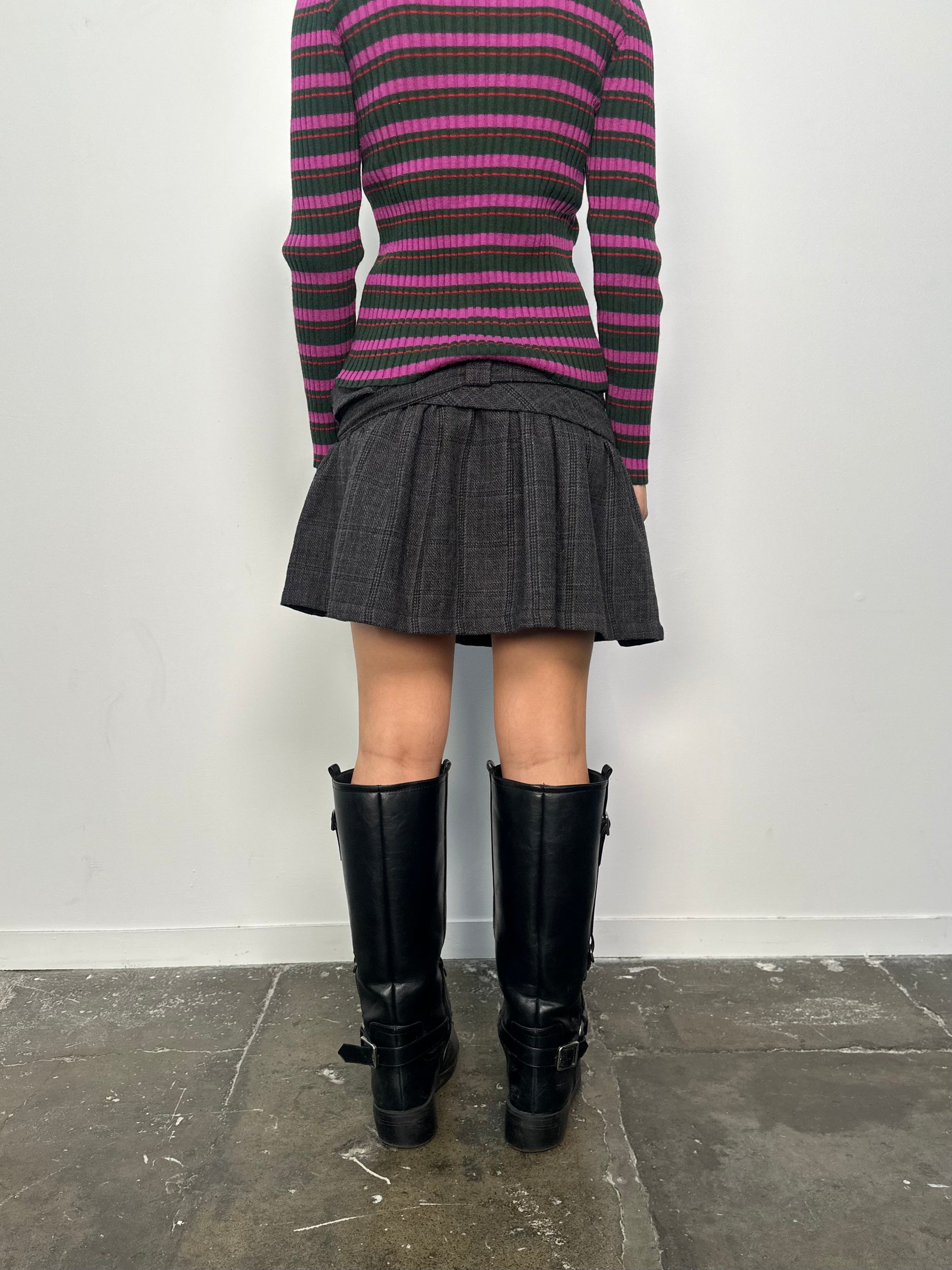 Dark Grey Woven Check Mini Skirt - Size L