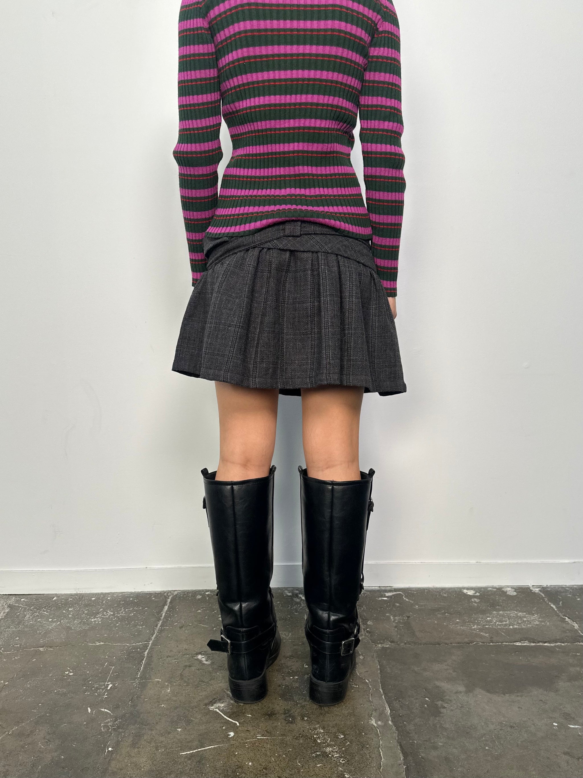 Dark Grey Woven Check Mini Skirt - Size L