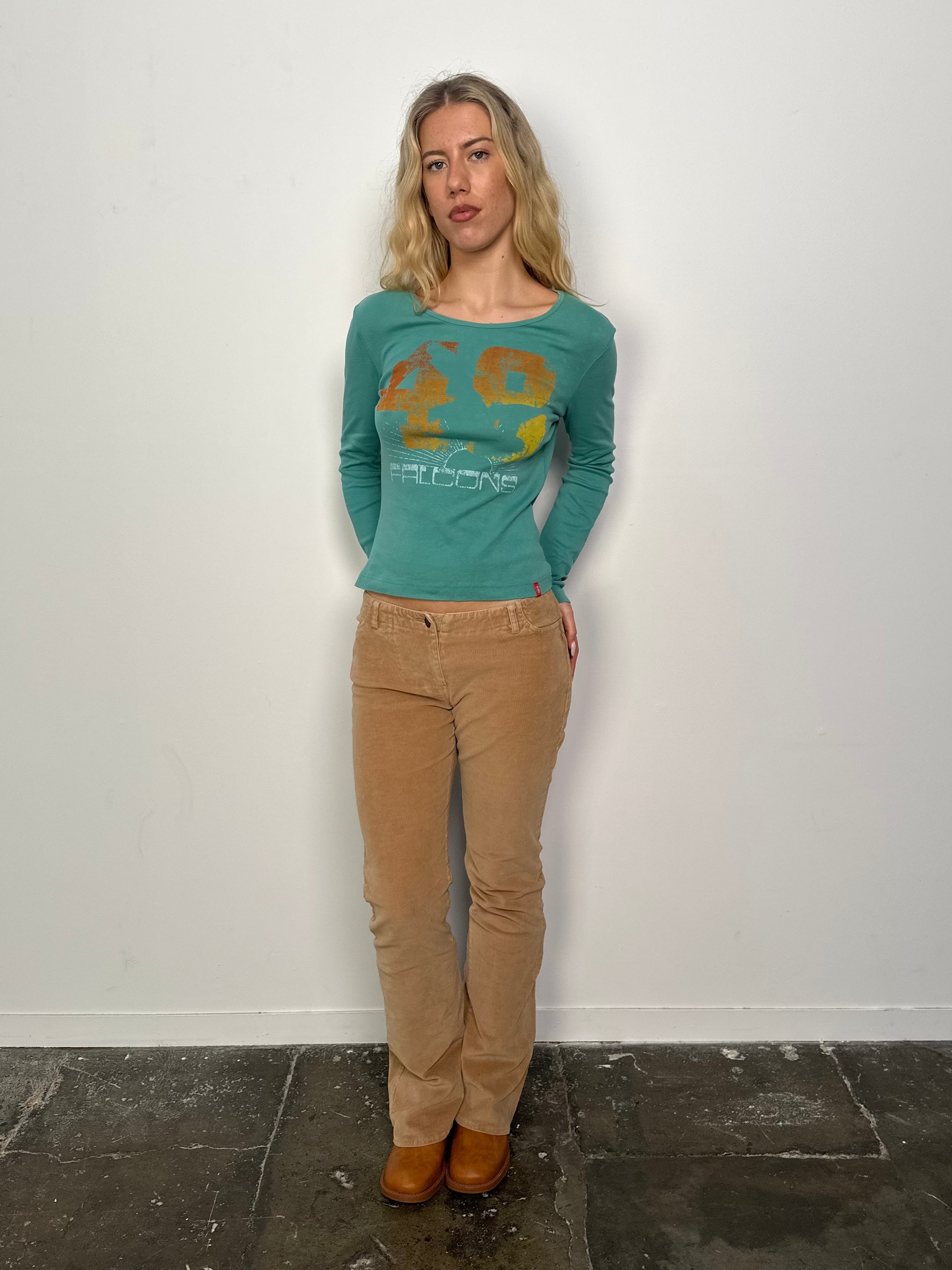Turquoise Graphic Print Long Sleeve Top - Size M