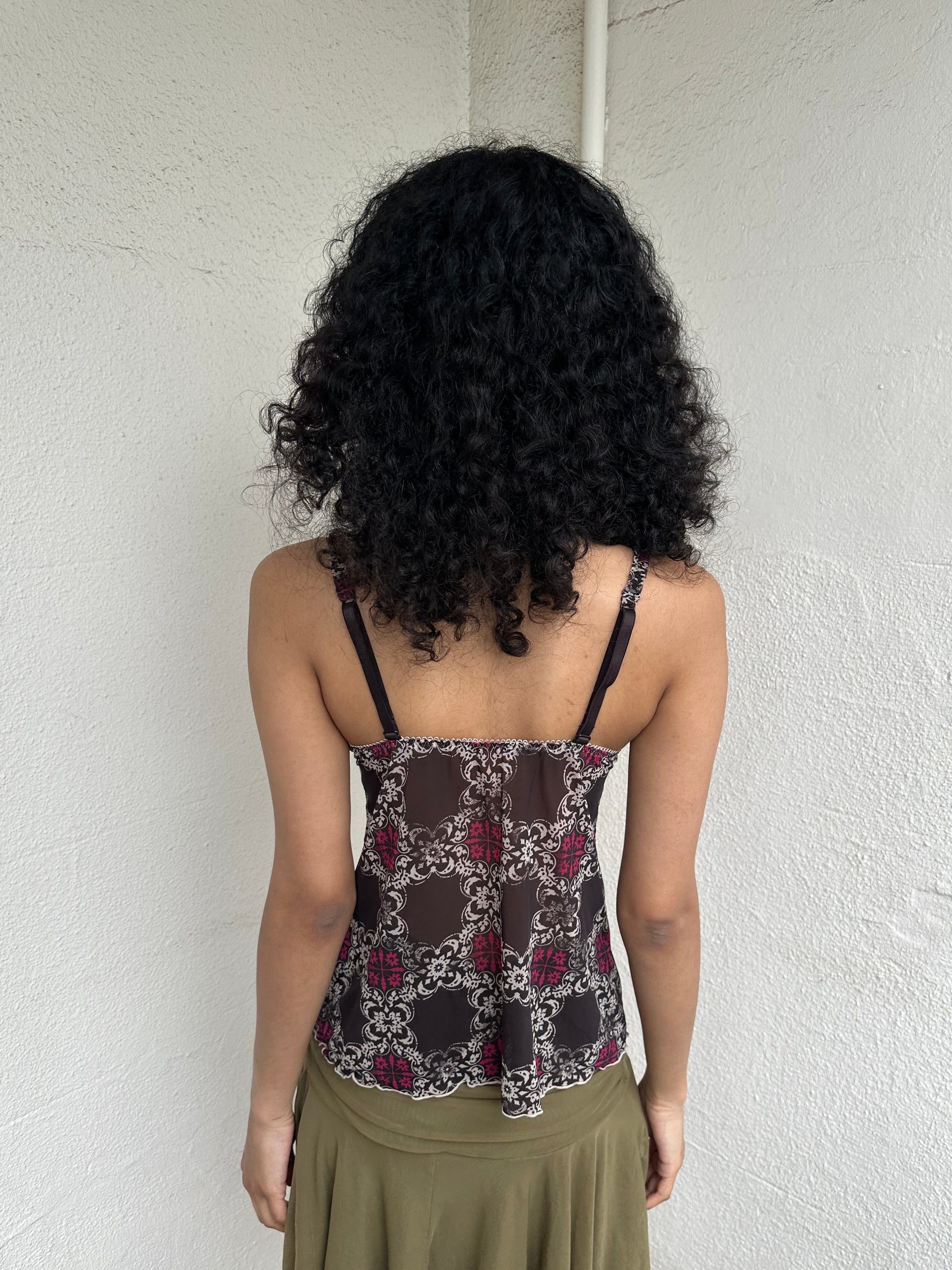 Black Mesh Ornate Pattern Cami - Size XS