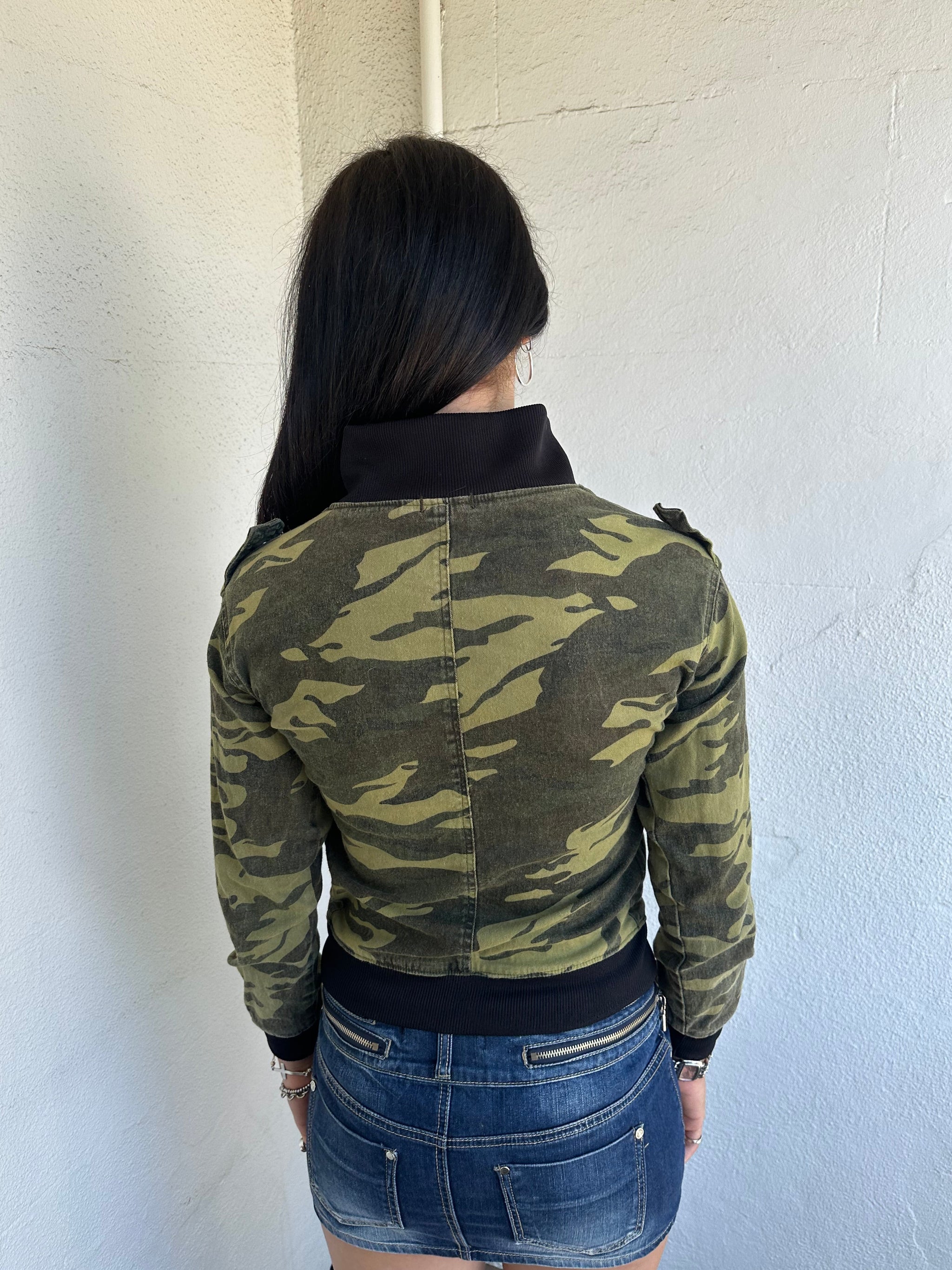 Camo Print Y2K Utilitarian Style Jacket - Size S