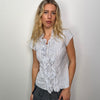 Baby Blue Stripe Ruffle Front Shirt - Size S
