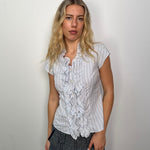 Baby Blue Stripe Ruffle Front Shirt - Size S