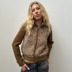 Light Brown Faux Fur Ribbed Hoodie - Size S/M