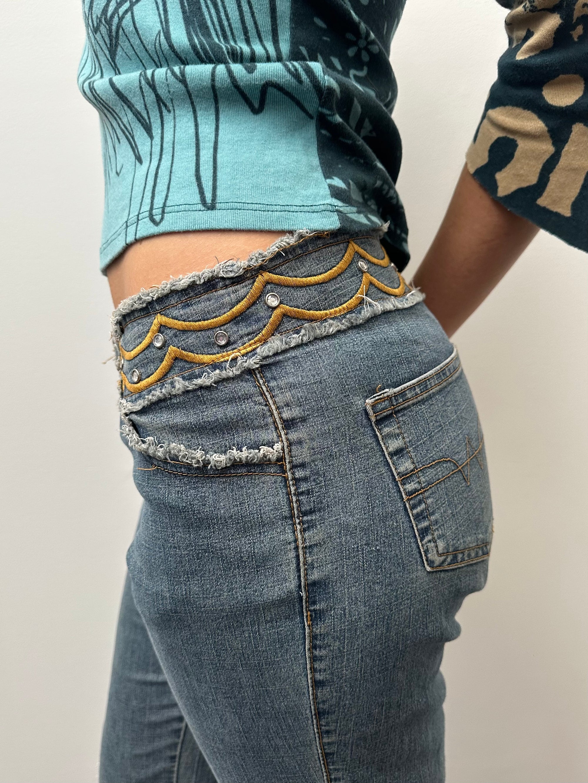 Embroidered Belt Lowrise Bootcut Jeans - Size S