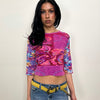Hot Pink & Blue Graphic Print 3/4 Sleeves - Size M