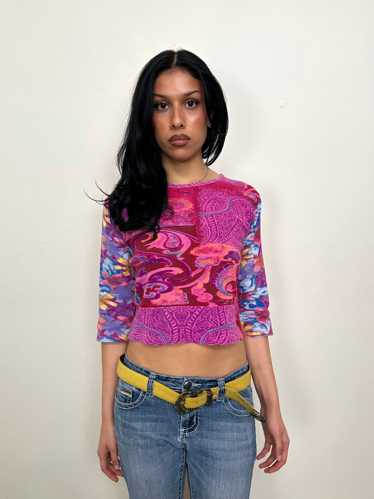 Hot Pink & Blue Graphic Print 3/4 Sleeves - Size M