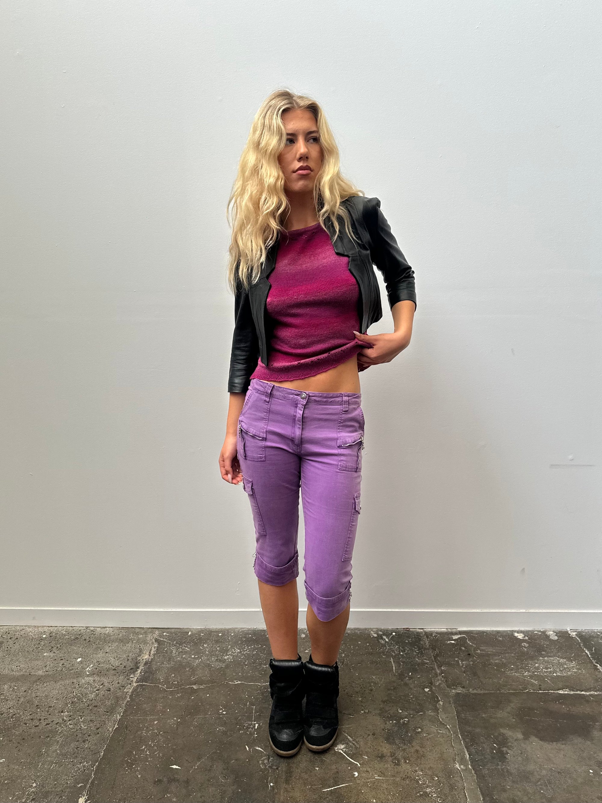 Cropped Black Leather Jacket - Size S