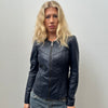 Navy Double Zip Fitted Leather Jacket - Size S