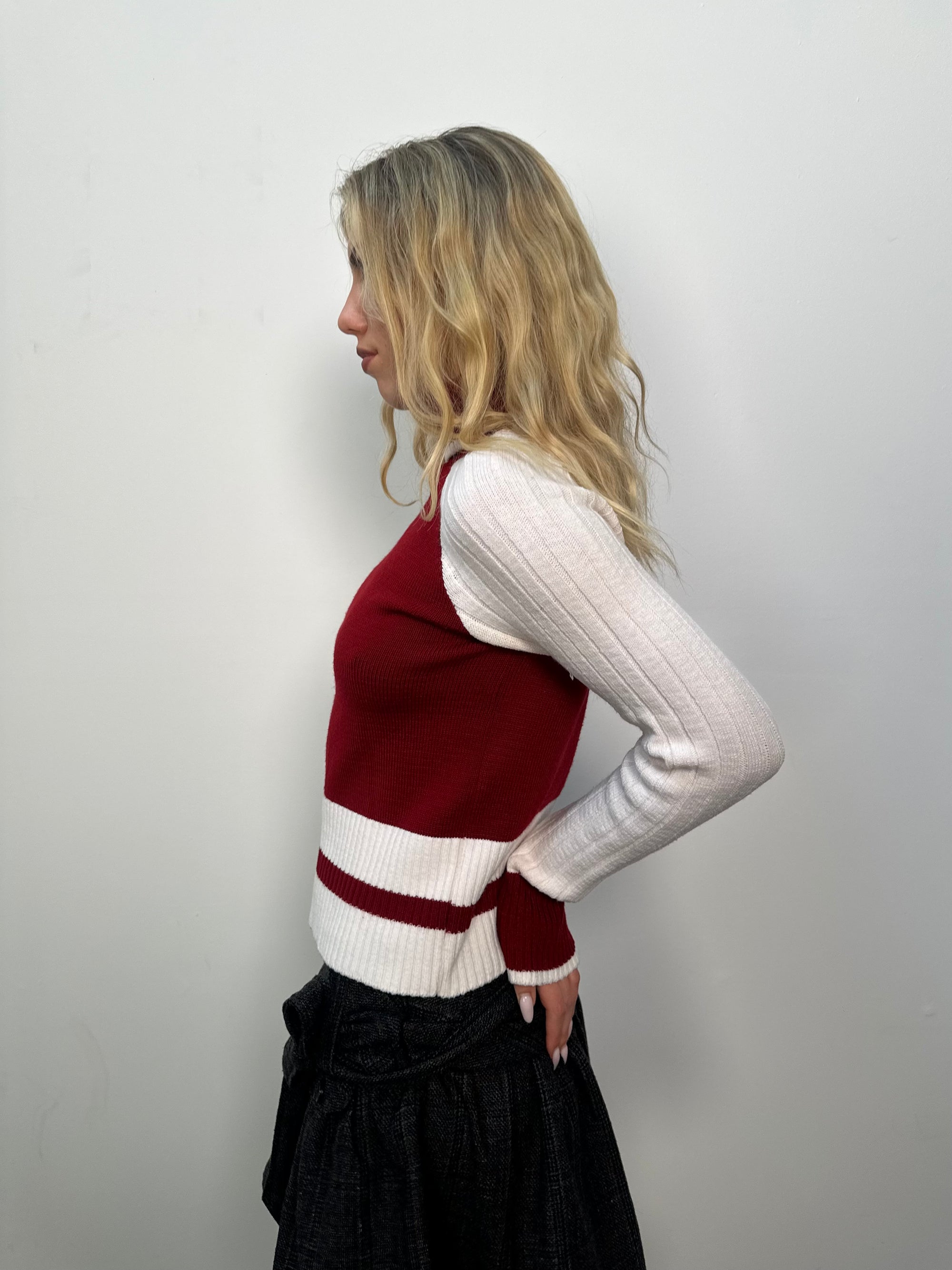 Red & White Panelled Turtleneck - Size M