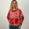 Red Tie Dye Mesh detail Long Sleeve Top - Size S
