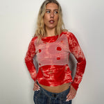 Red Tie Dye Mesh detail Long Sleeve Top - Size S